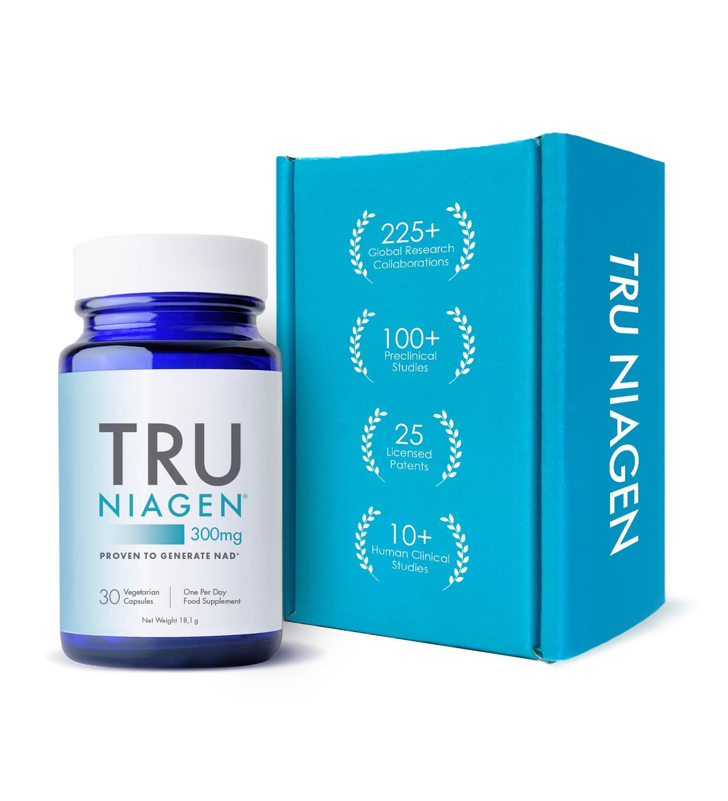 TRU NIAGEN Niacin Riboside NAD+ Supplement 300mg - Reduce Tiredness & Fatigue - Patented NR Formula - 30 Count - Buy Online on GoSupps.com
