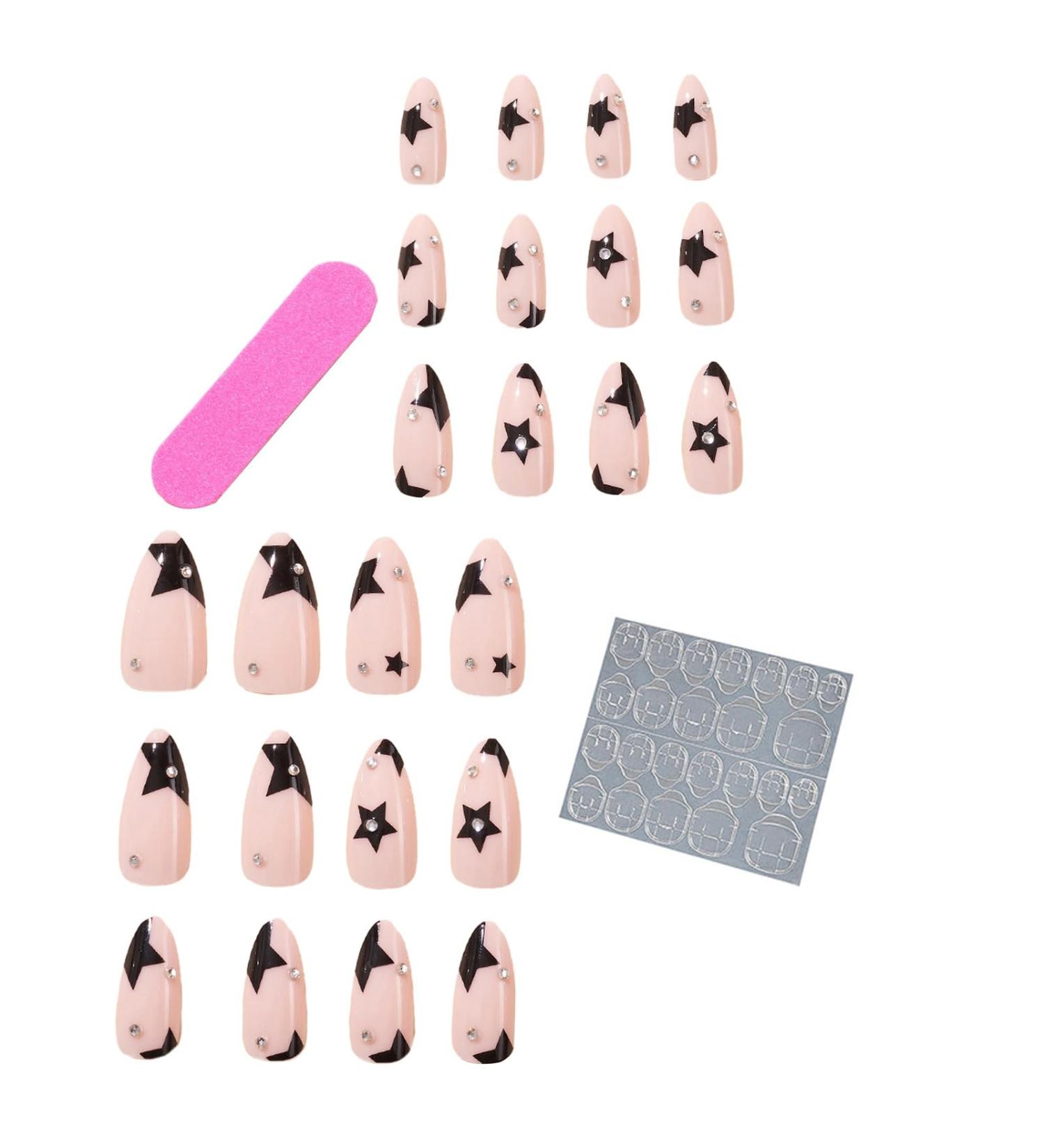 False Nails 24pcs French Almond-shaped Rhinestone Star Durable False Nails Women's Supply Fade-resistant Fake Nails Mixed Style - Buy Online on GoSupps.com