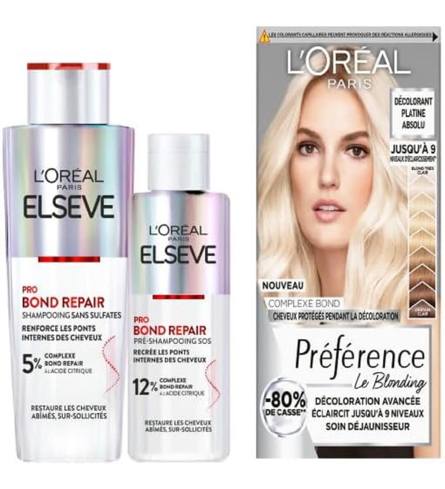 L'Oreal Paris L'Or al Paris Elseve Pro Bond Repair Gift Set: SOS Pre-Shampoo 200ml + Sulfate-Free Shampoo 200ml + Preference Absolute Platinum Bleaching Treatment