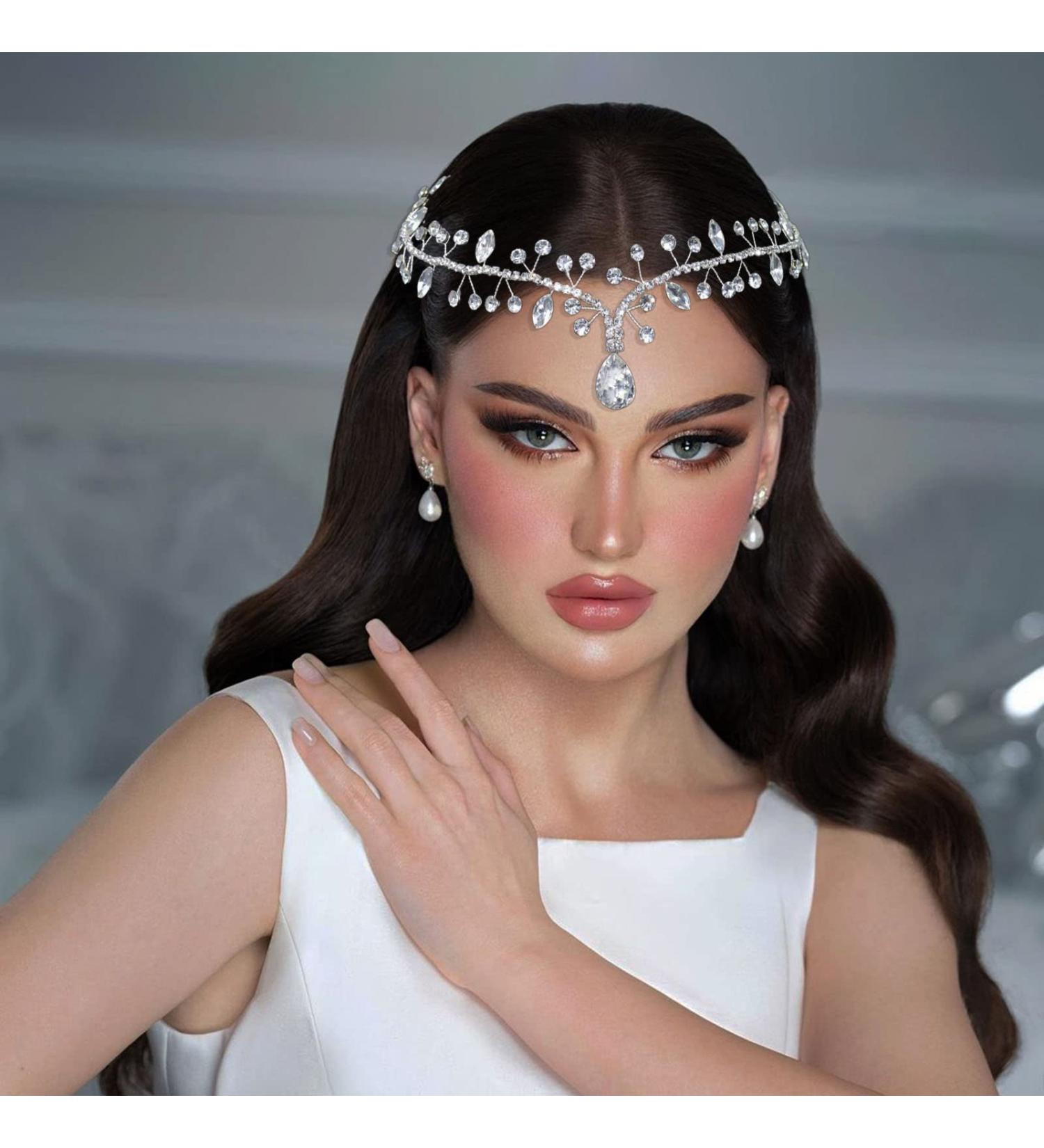 WONRLUA Rhinestone Forehead Headband - Bridal Wedding Hair Accessories in Silver - Buy Online on GoSupps.com