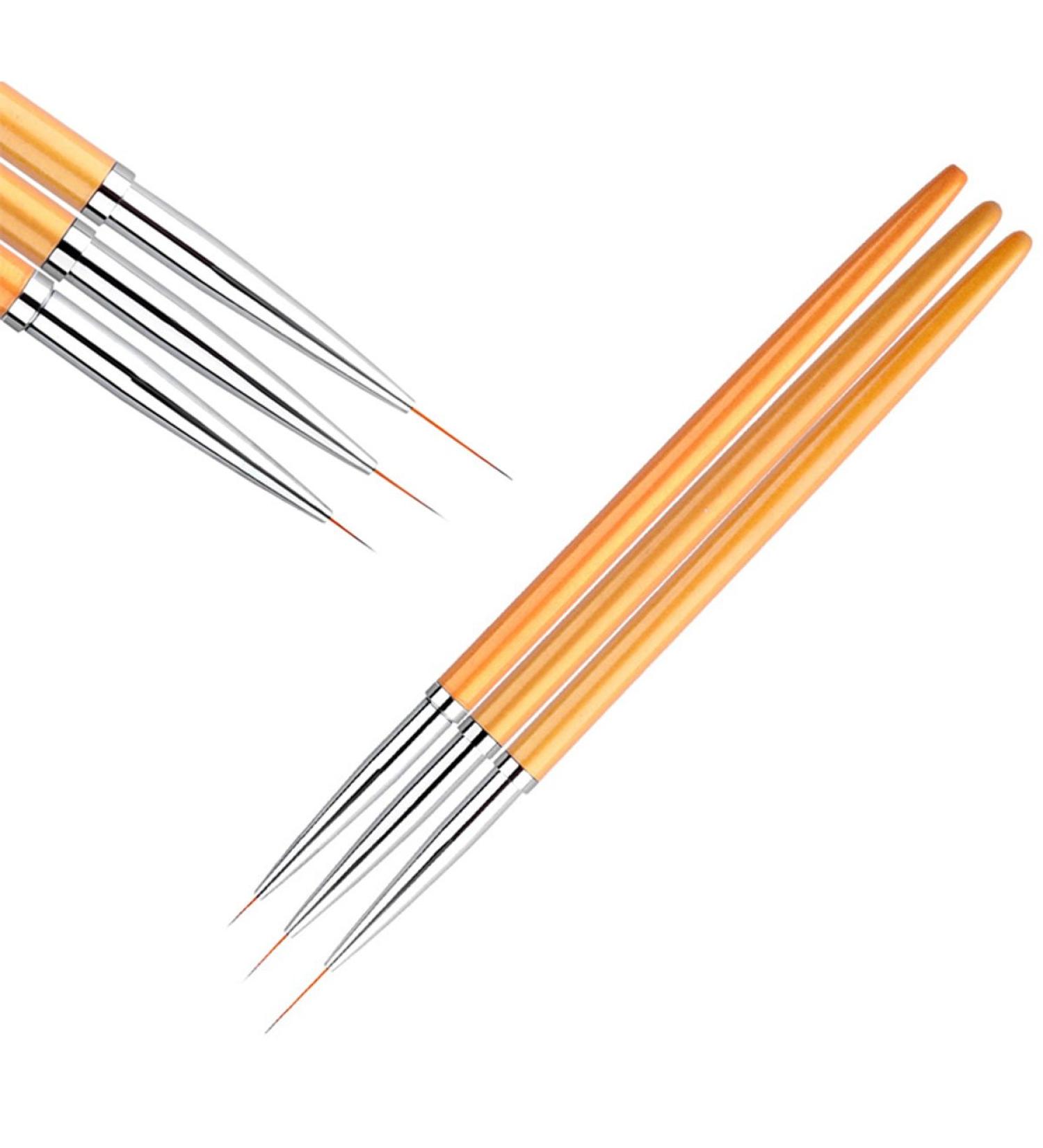 Lovenails Finelin Brush Set - 3-Piece Gold Nail Art Brushes for Detailed Designs & Paintings - Buy Online on GoSupps.com