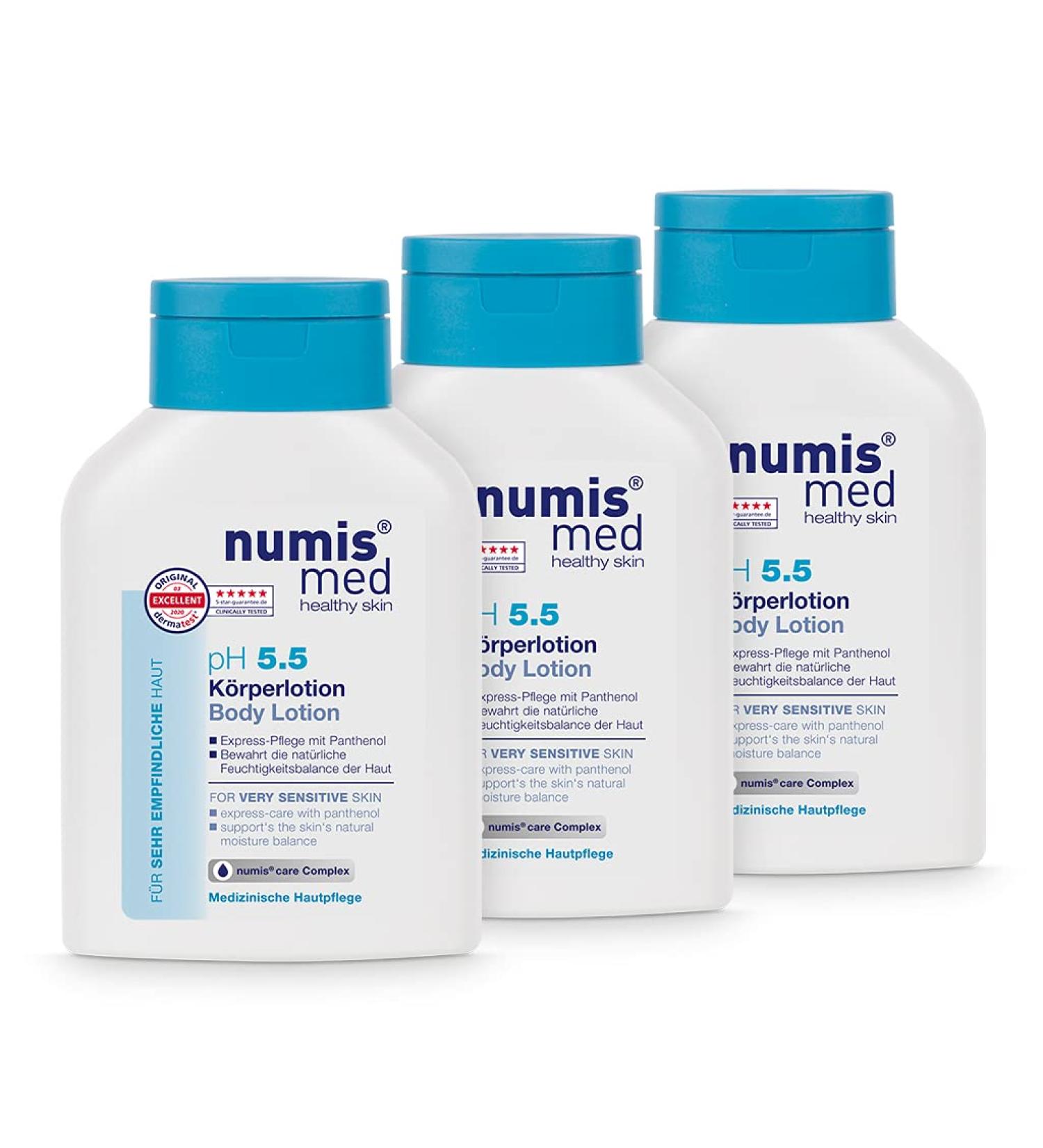 Numis Med Bodylotion PH 5.5 - Skin-Calming Lotion for Sensitive Skin | Vegan Silicone-Free Paraben-Free Mineral Oil-Free | 3-Pack (3x 200 ml) - Buy Online on GoSupps.com