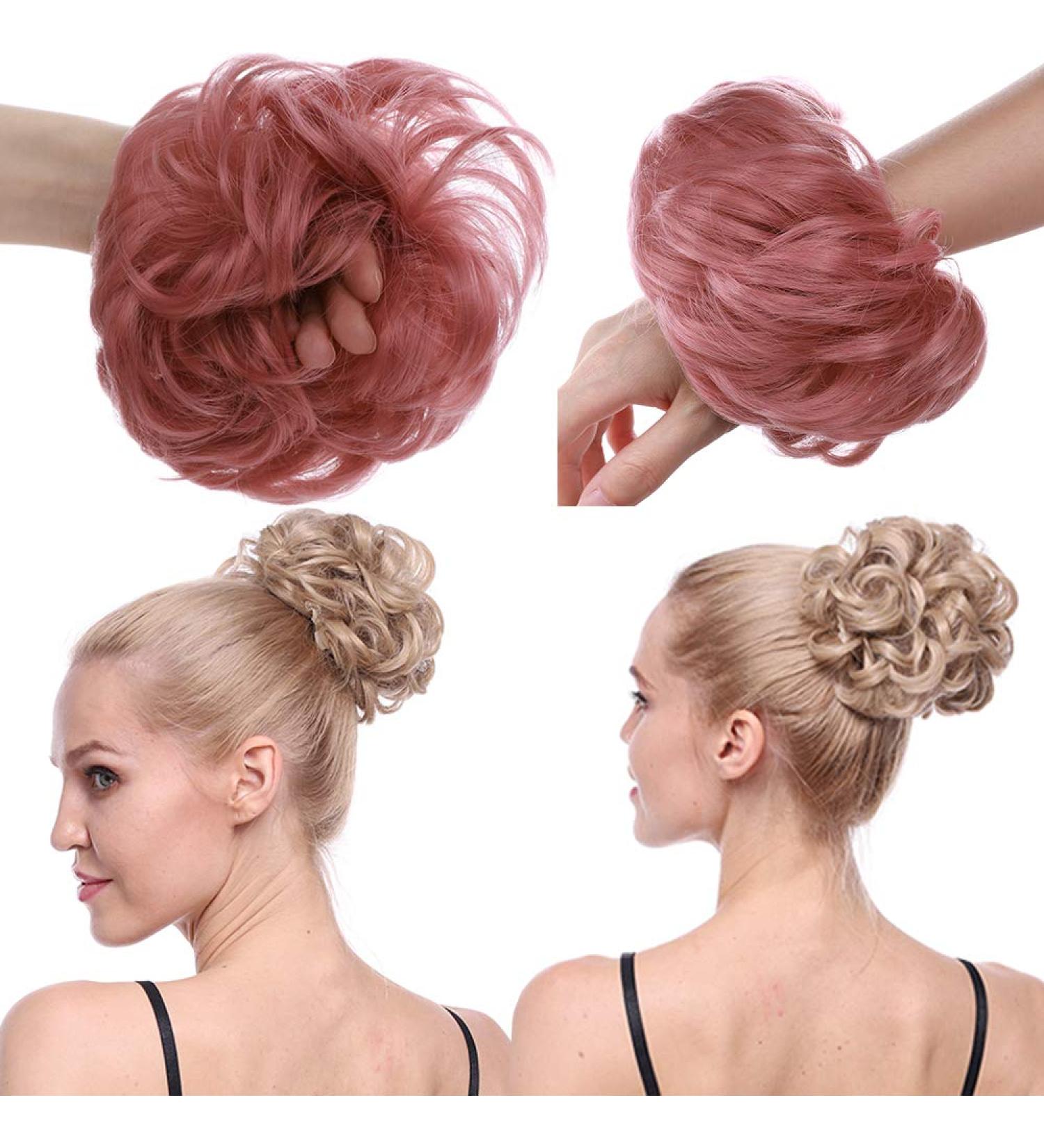 Thick Ash Pink Hair Donut Scrunchie - Wavy Curly Messy Hairpiece for Updo and Ponytail - Buy Online on GoSupps.com