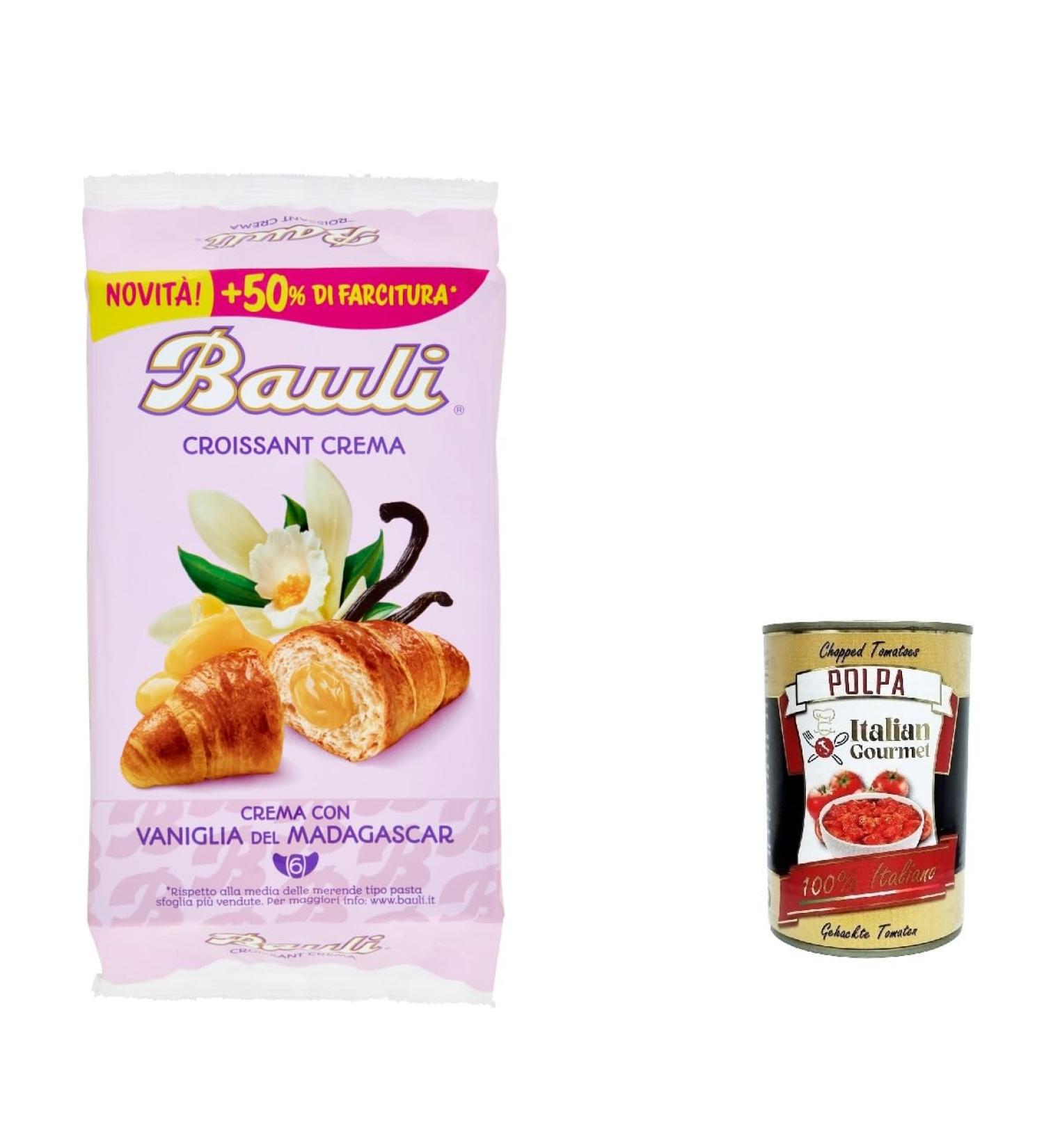  Italian Gourmet E.R. Bauli Cornetti Croissant brioche Set of 3 cookies with Madagascar vanilla custard cream 6 x 50 g Italy + Italian Gourmet Pulp 400 g - Buy Online on GoSupps.com
