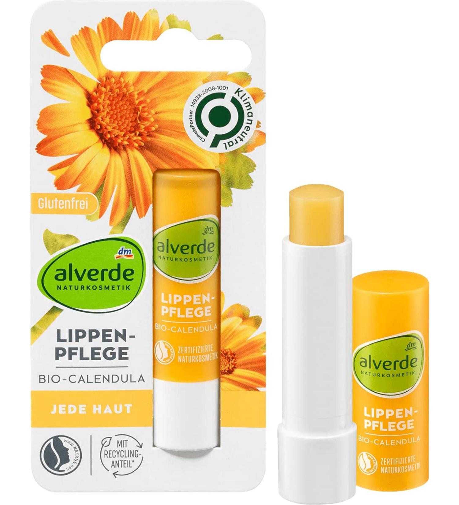 alverde NATURAL COSMETICS Calendula Lip Balm - Nourishing Organic Skincare - 4.8 g | International Shipping Available - Buy Online on GoSupps.com