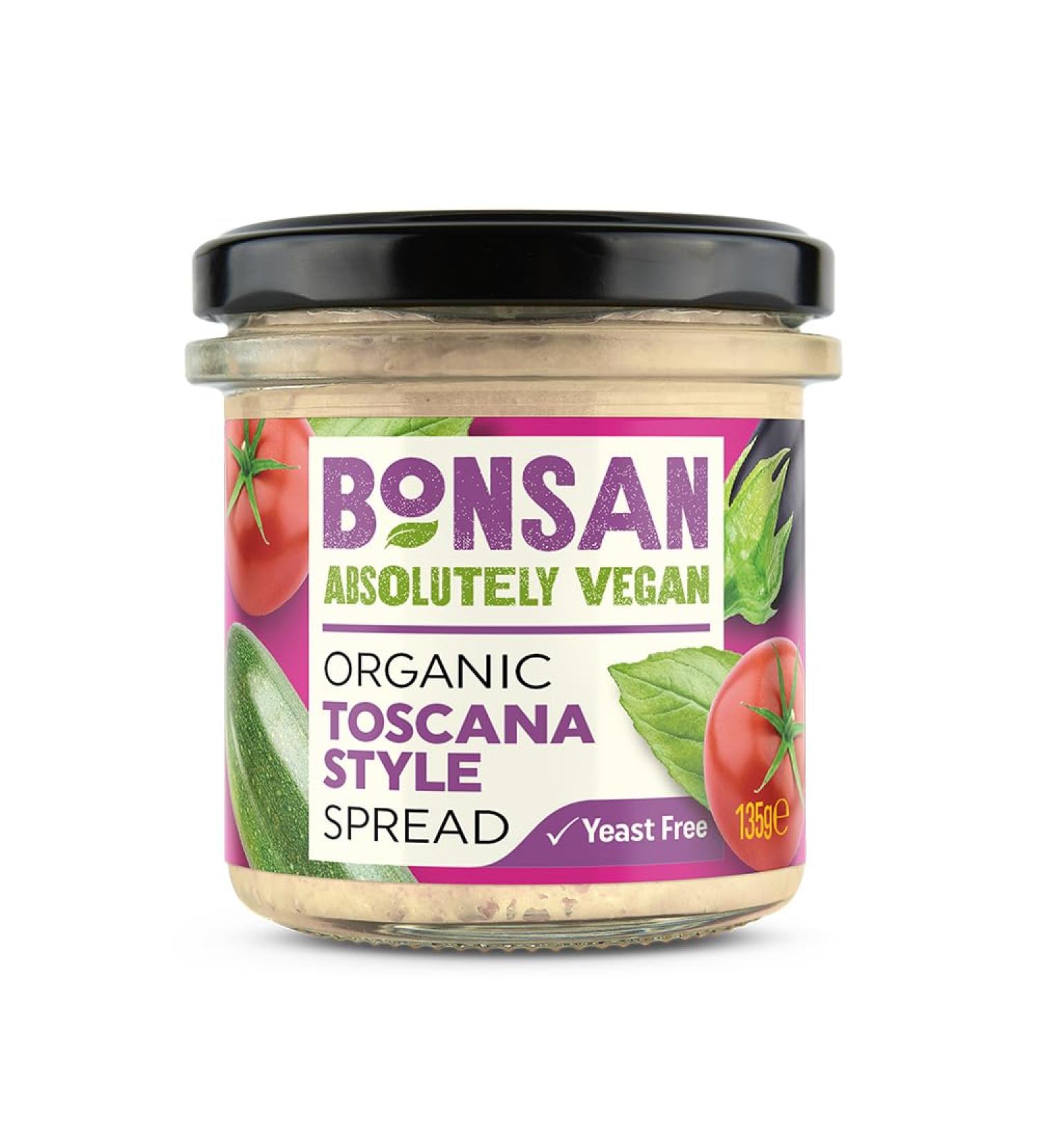 Bonsan Organic Toscana Style Spread 135g Pack of 6 - Meditteranean Style Vegan Spread - Light & Creamy - Dairy & GMO Free - for Sandwhiches and Dipping