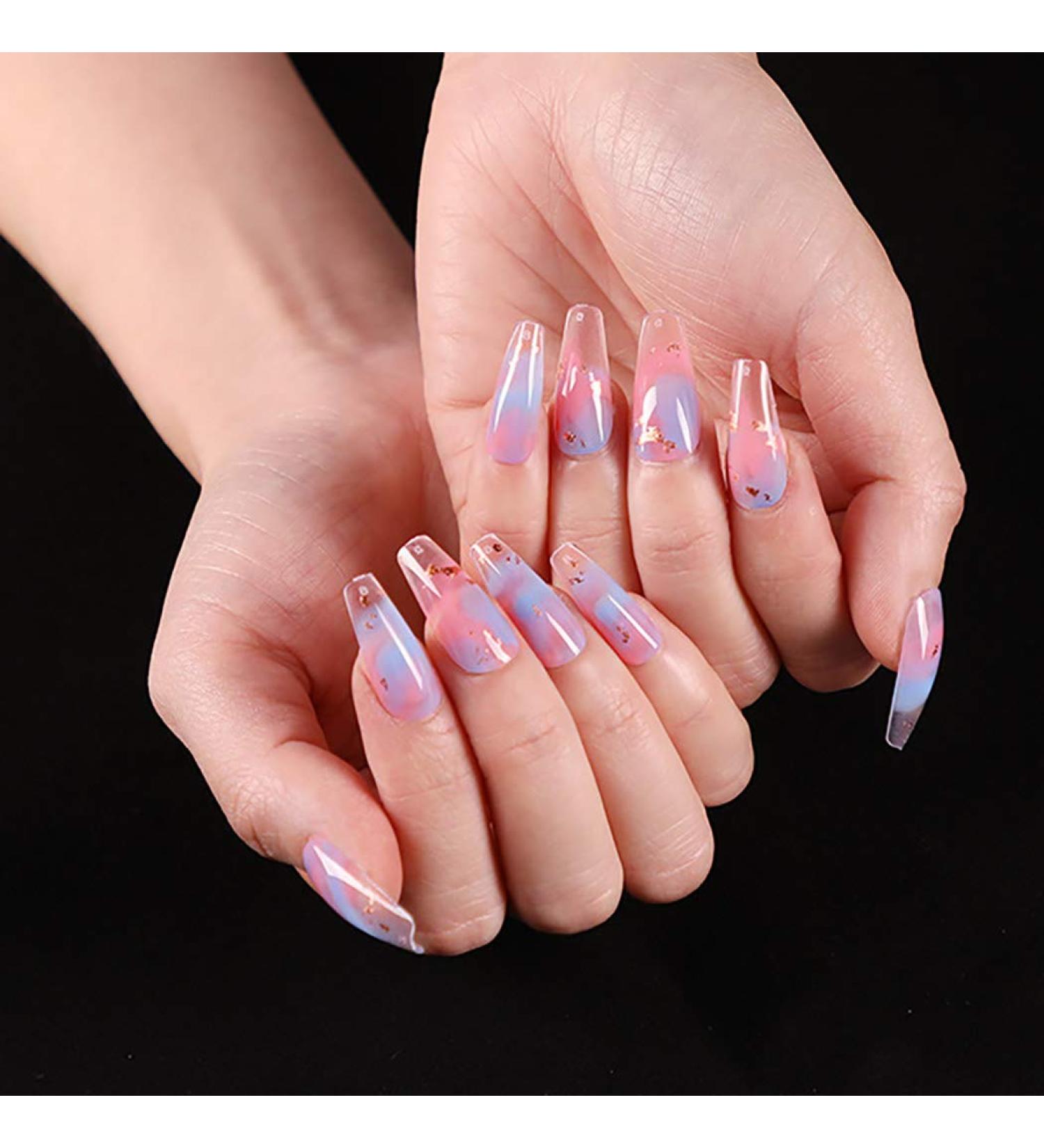 Sethexy Long Purple Ballerina Nails | Bling Coffin Gradient Acrylic Tips | 24 St Glossy Sparkle Fingernails for Women and Girls - Buy Online on GoSupps.com