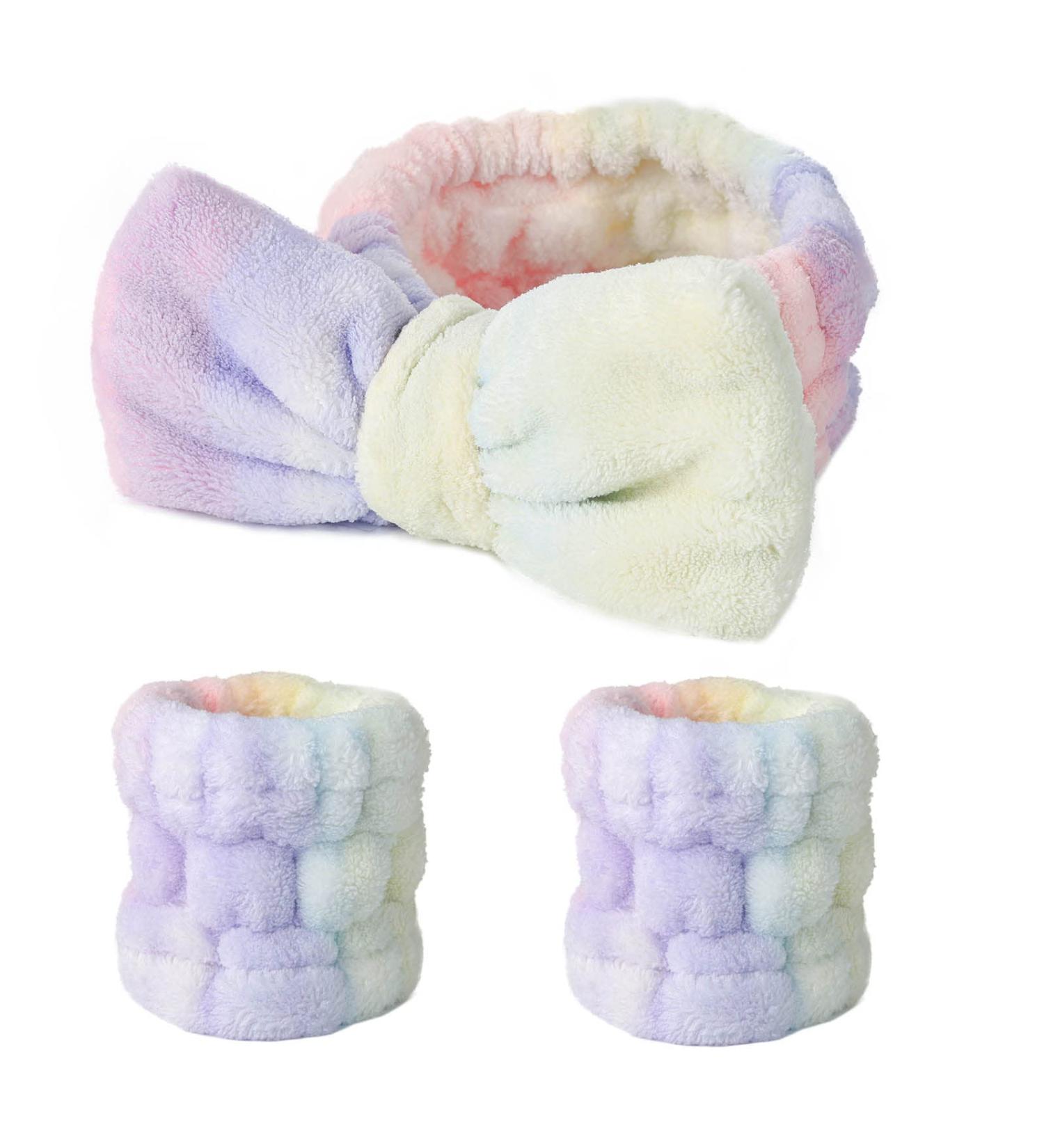 Gangel Fashion Tie Dye Makeup Headband and Wrist Bands Set - Soft Elastic Bow-Knot Spa Headband for Women - Microfiber Hair Wrap and Coral Fleece Skin Care Head Scarf - Buy Online on GoSupps.com