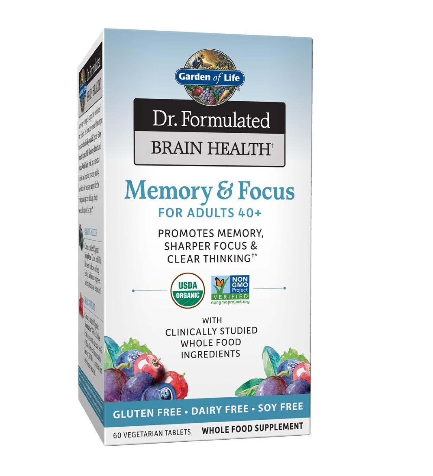 Garden of Life Dr. Formulated Brain Health - Memory & Focus for Adults 40+, 60 Veggie Tablets - Buy Online on GoSupps.com