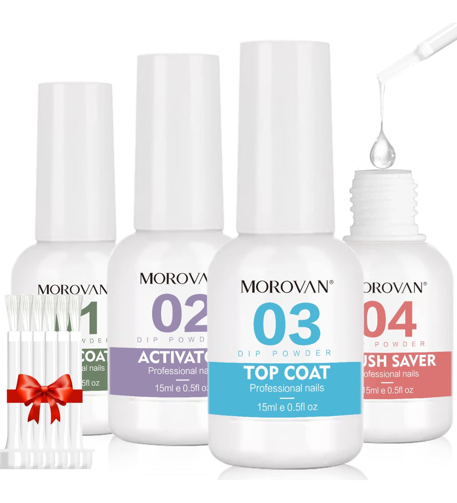 Morovan Dip Powder Liquid Set - Activator, Base, Top Coat, Brush Saver - 4pcs 0.5oz - Nail Kit Essential - Buy Online on GoSupps.com