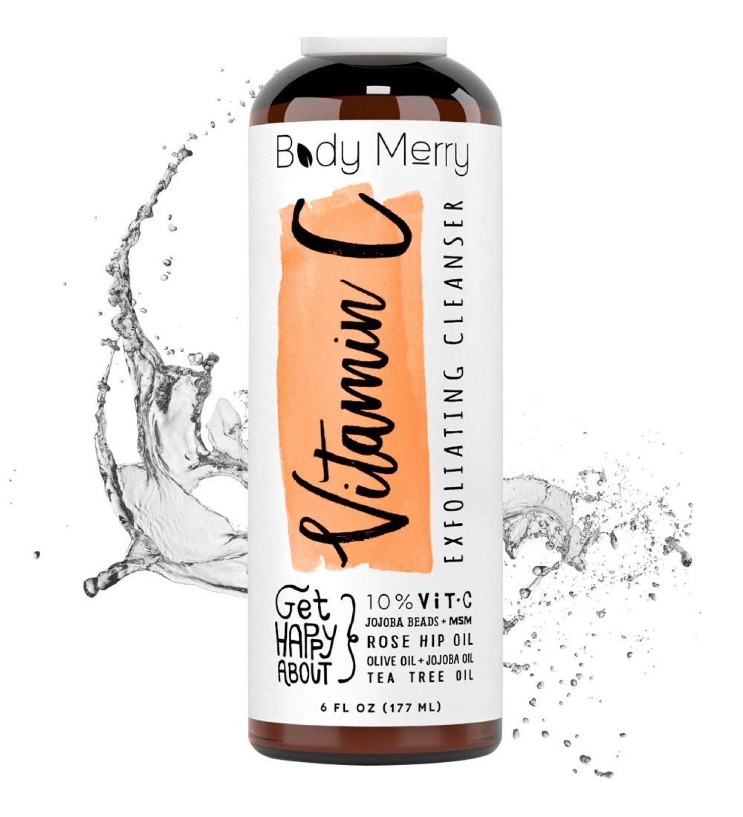 Body Merry Vitamin C Exfoliating Cleanser - Anti-Aging Face Wash with Jojoba Beads and Aloe - Brightening and Hydrating Facial Soap - 6 fl oz - Buy Online on GoSupps.com