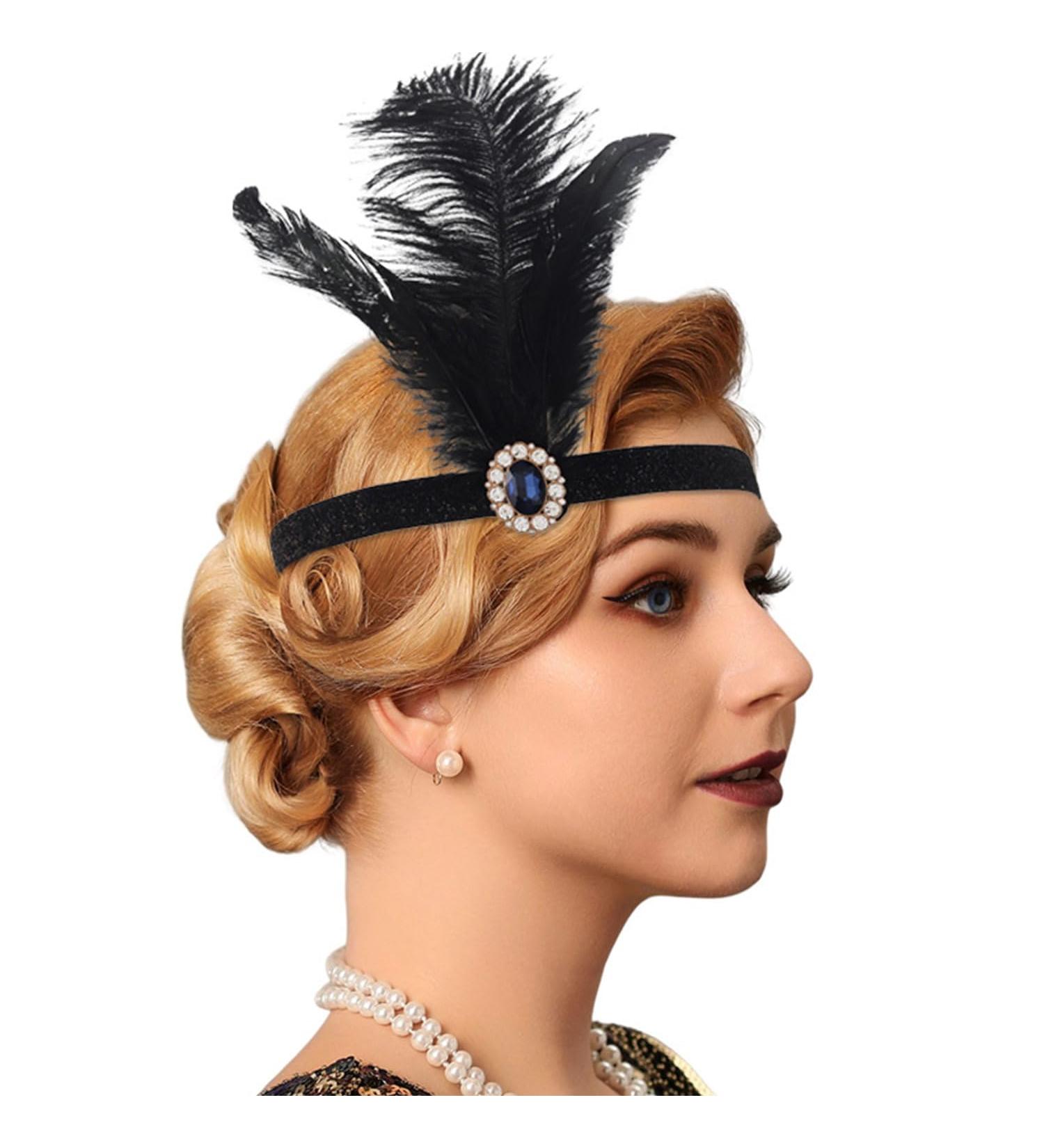 Handcess 1920s Feather Flapper Headband Black Feather Crystal Headband Women's Vintage Flapper Headpiece 20's Theme Cocktail Hair Accessories for Costume Prom Carnival Theme Party - Buy Online on GoSupps.com