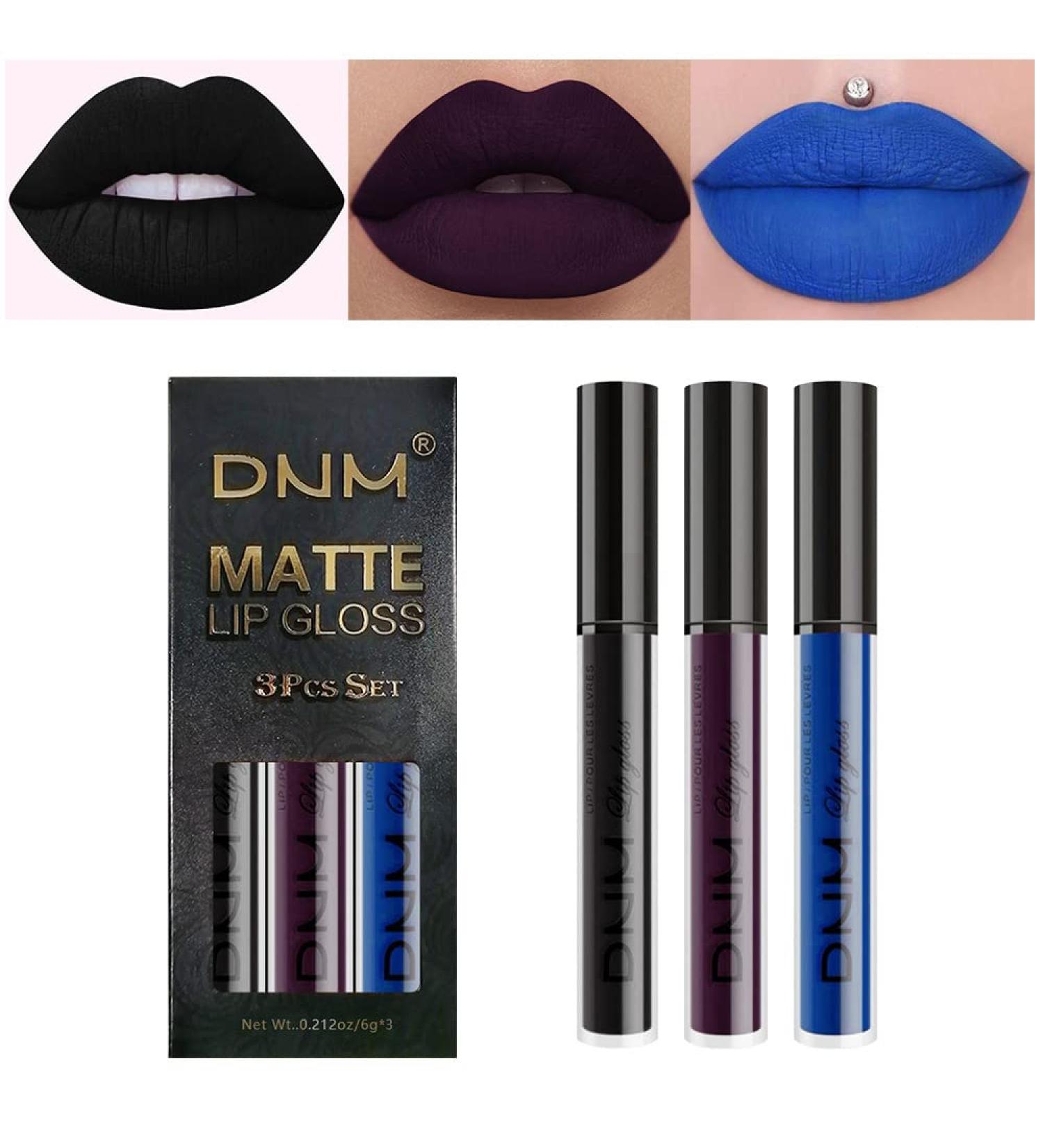 Go Ho Matte Lipstick Set - Waterproof Long Lasting Lip Gloss Trio in Black, Blue, and Purple | Nude Lip Tint Stain Makeup - 3PCS Matte Colors - Buy Online on GoSupps.com