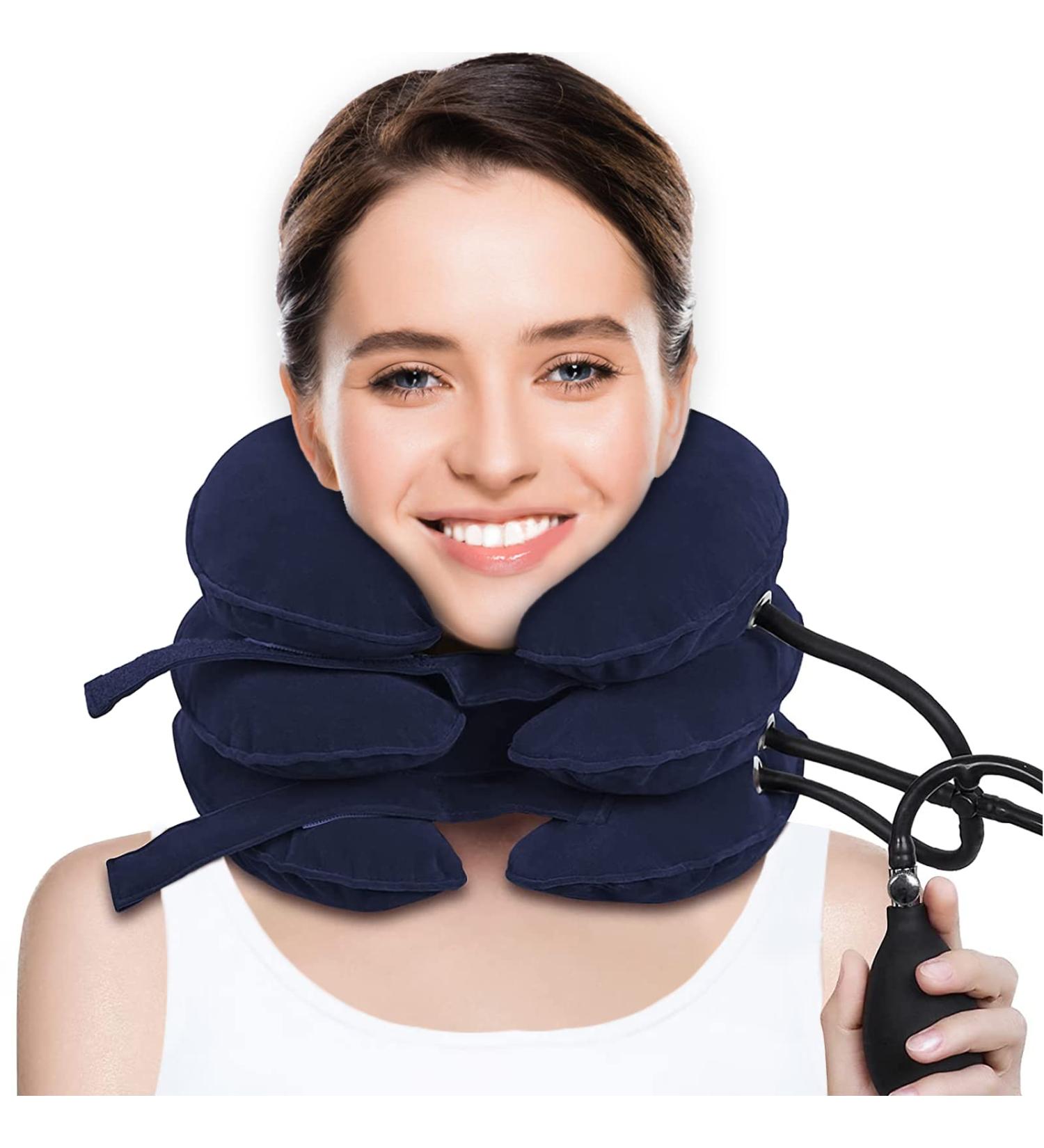 Cervical Neck Traction Device for Neck Pain Relief - Adjustable Inflatable Neck Stretcher and Brace - Blue Neck Traction Pillow for Decompression and Tension Relief - Buy Online on GoSupps.com