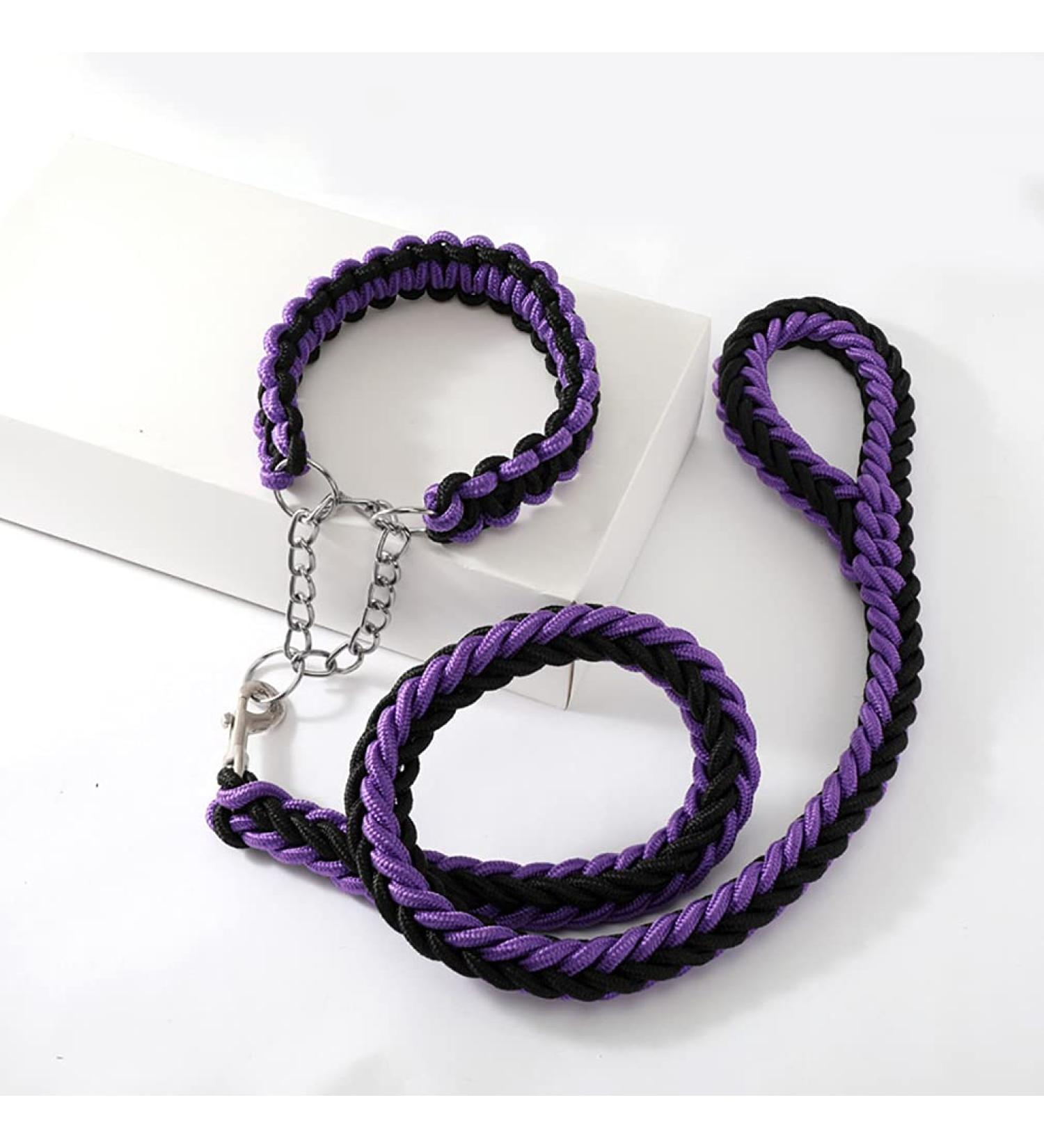 Durable Nylon Dog Collar and Leash Set | Heavy Duty Braided Training Leash for Small, Medium, Large Dogs - Purple - Buy Online on GoSupps.com