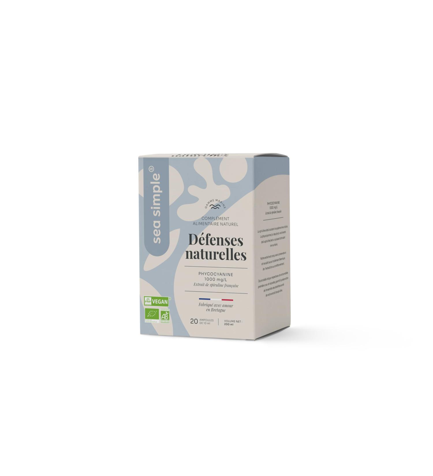 SEA SIMPLE - ORGANIC SPIRULINA EXTRACT titrated at 1 g/L OF PHYCOCYANIN - ORIGIN FRANCE - 20 ampoules of 10 mL