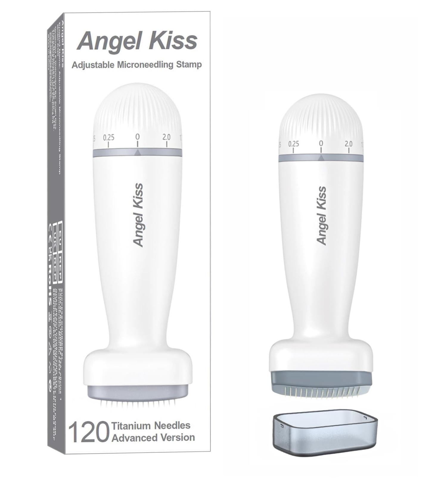Angel Kiss Microneedling Stamp - 120 Titanium Needles - 0-2.0mm Adjustable Derma Roller Stamp - Professional Microneedle Skin Pen Dermastamps for Beard Scalp Hair Growth Body Face Skin Renew - Buy Online on GoSupps.com