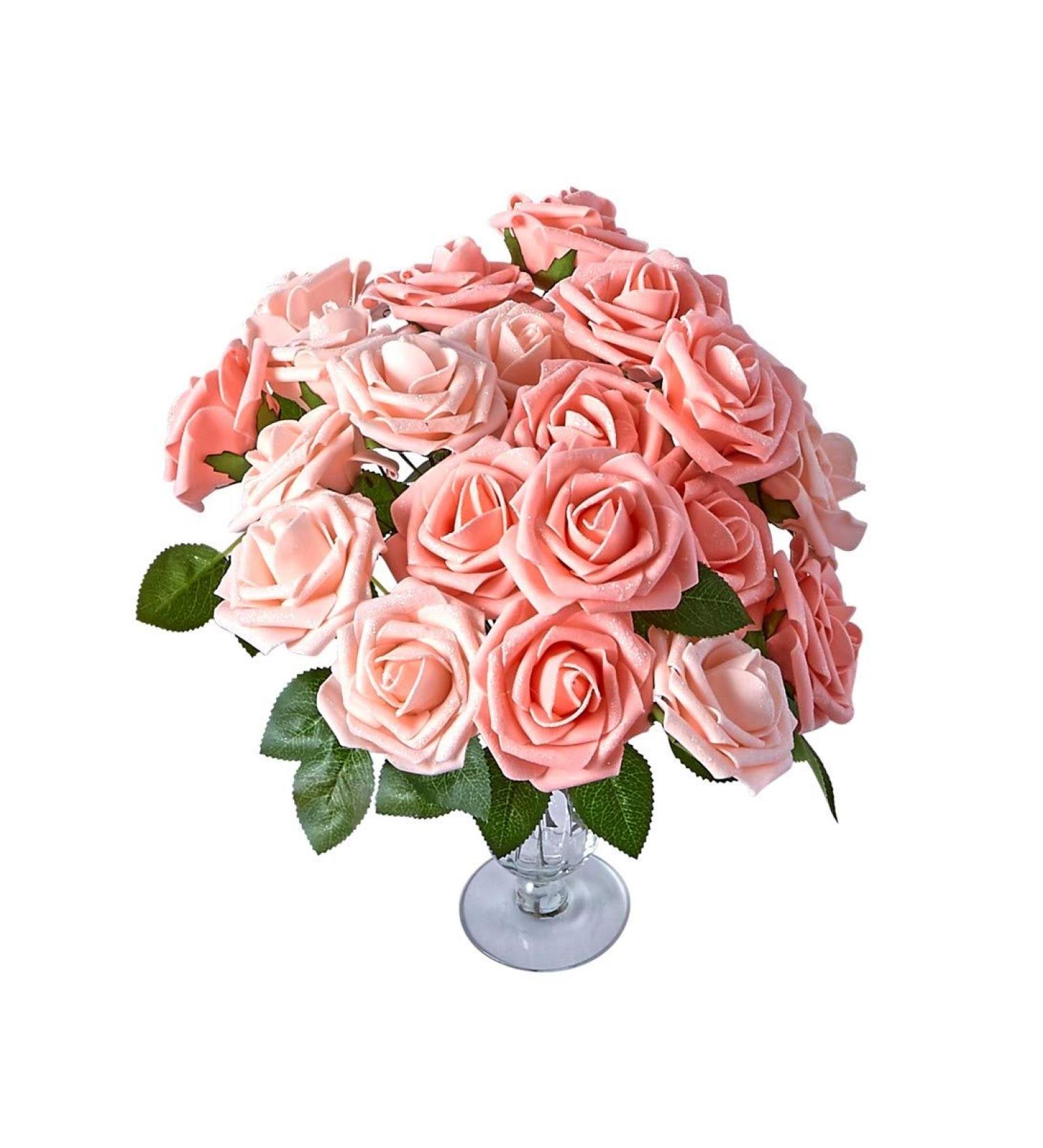 RCZ D cor Shimmer Blush Pink Artificial Flowers - 50 Roses with Stems and 20 Leaves - Buy Online on GoSupps.com