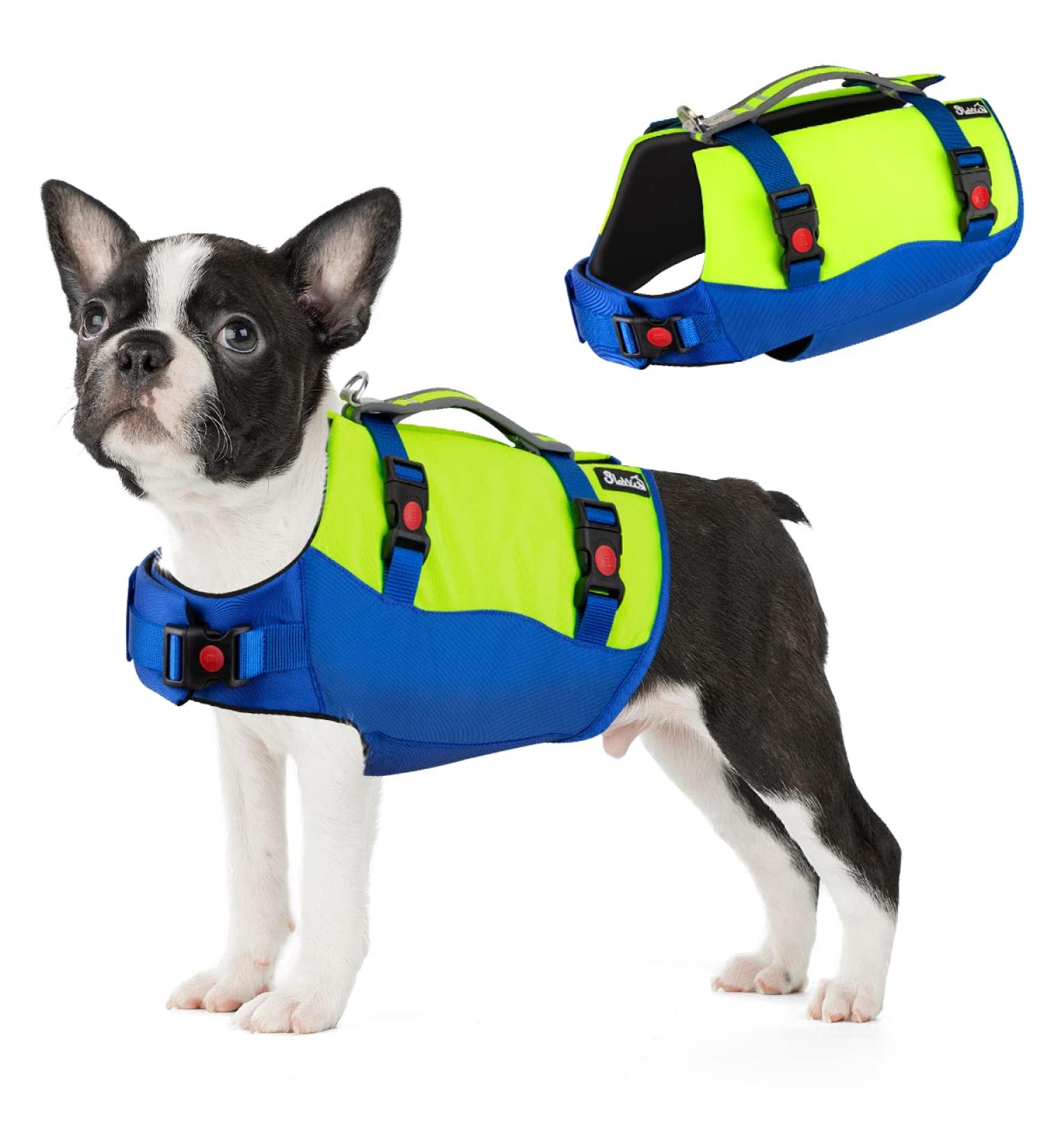Shop Eyin Life Jackets for Small Dogs | Size-Adjustable Reflective Tear-Resistant Swimming Vest - Blue & Yellow - Buy Online on GoSupps.com