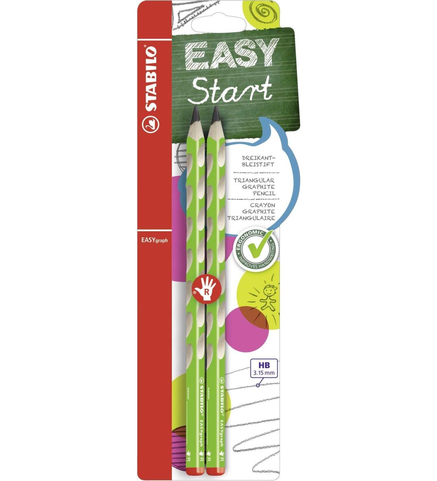 Ergonomic Triangular Pencil for Right-Handers | STABILO EASYgraph Green | Pack of 2 | HB Hardness - Ideal for Comfort & Precision - Buy Online on GoSupps.com