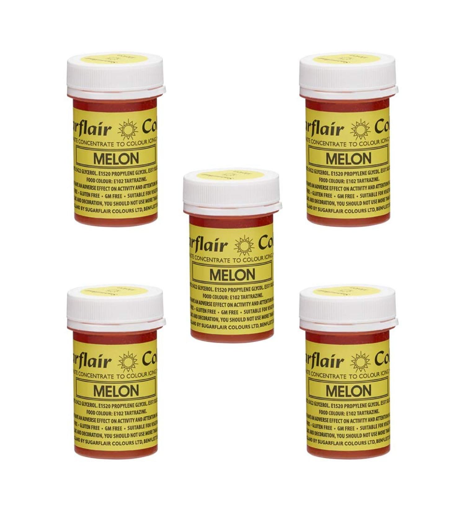 5 x Sugarflair 25g Melon Spectral Paste Gel Edible Food Colour for Cake Icing