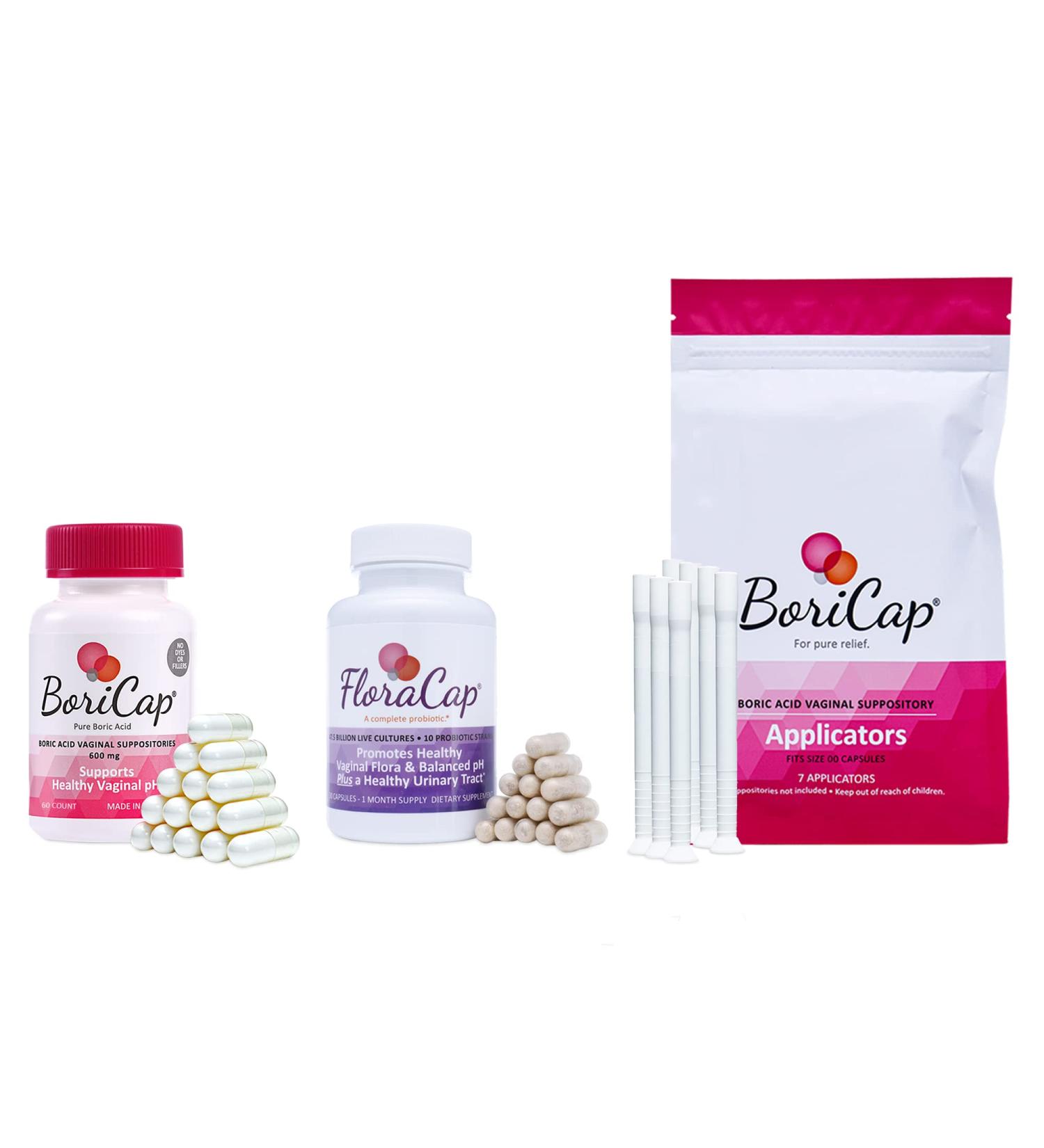 BoriCap Suppositories Applicator & FloraCap Probiotic Bundle - 60 Caps | Best Value Set! - Buy Online on GoSupps.com