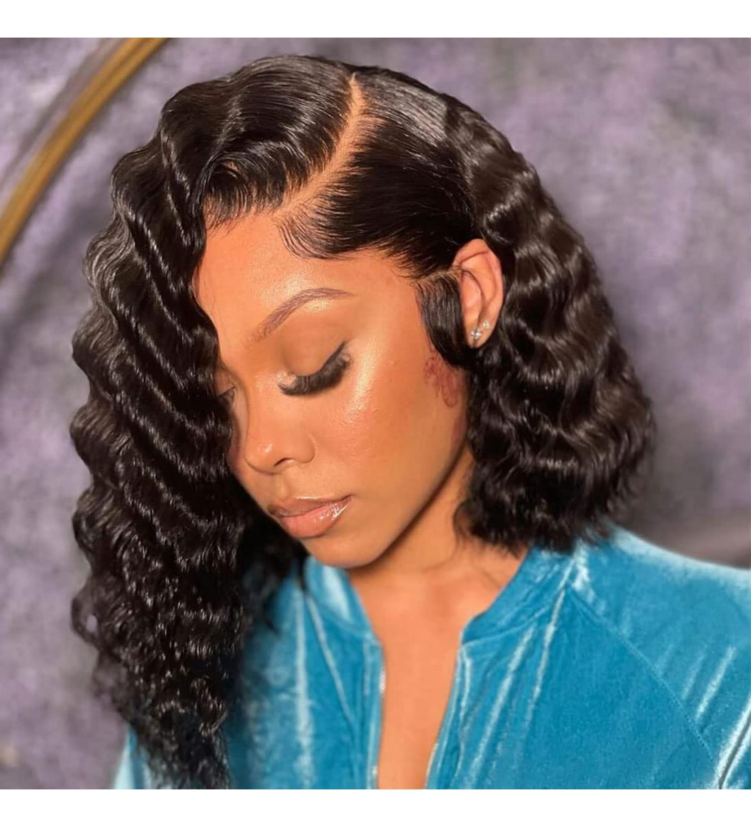 CLIONE Deep Wave Bob Lace Wig 12 - Short Synthetic Wigs for Black Women - Natural Black Color - Curly Bob Lace Front Wig - Buy Online on GoSupps.com