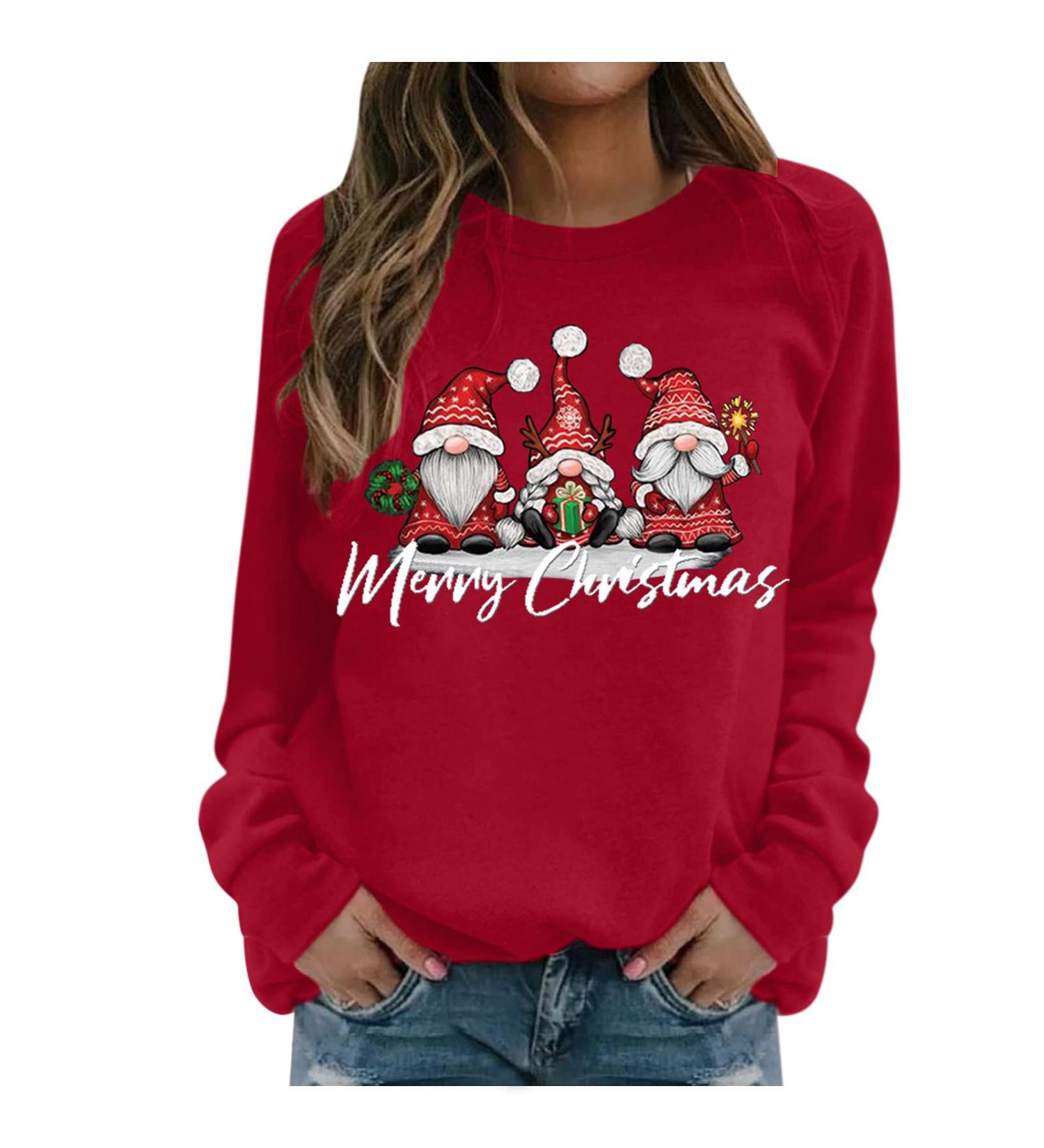 Womens Christmas Sweatshirt - Cute Snowman & Penguin Print O-Neck Raglan Top - XXL - Buy Online on GoSupps.com