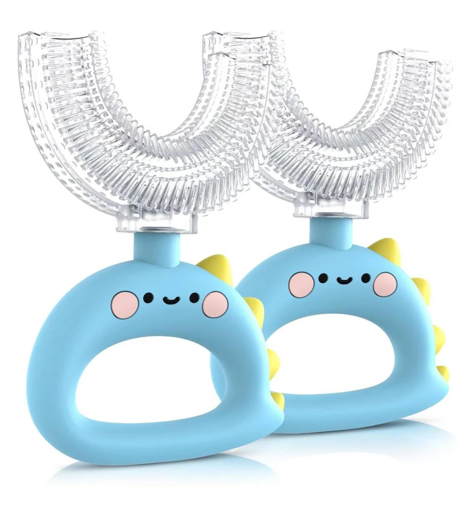 U Shaped Toothbrush for Kids - Manual Toddler Toothbrush Age 2-6 | 360 Food Grade Soft Silicone for Optimal Dental Health - Sky Blue - Buy Online on GoSupps.com