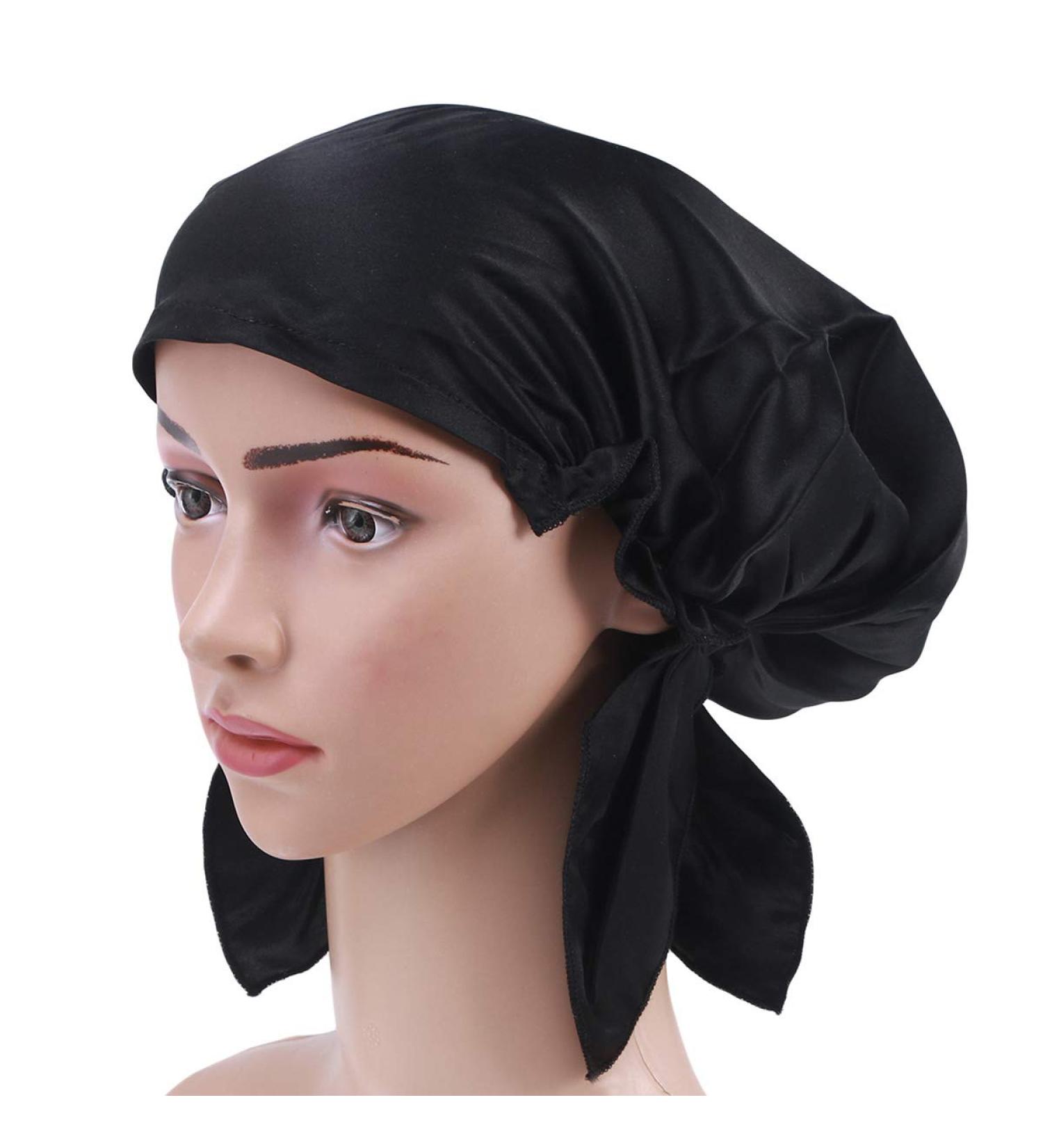Frcolor Mulberry silk sleeping cap long hair bonnet night hair bonnet hat for women girls(Black) - Buy Online on GoSupps.com