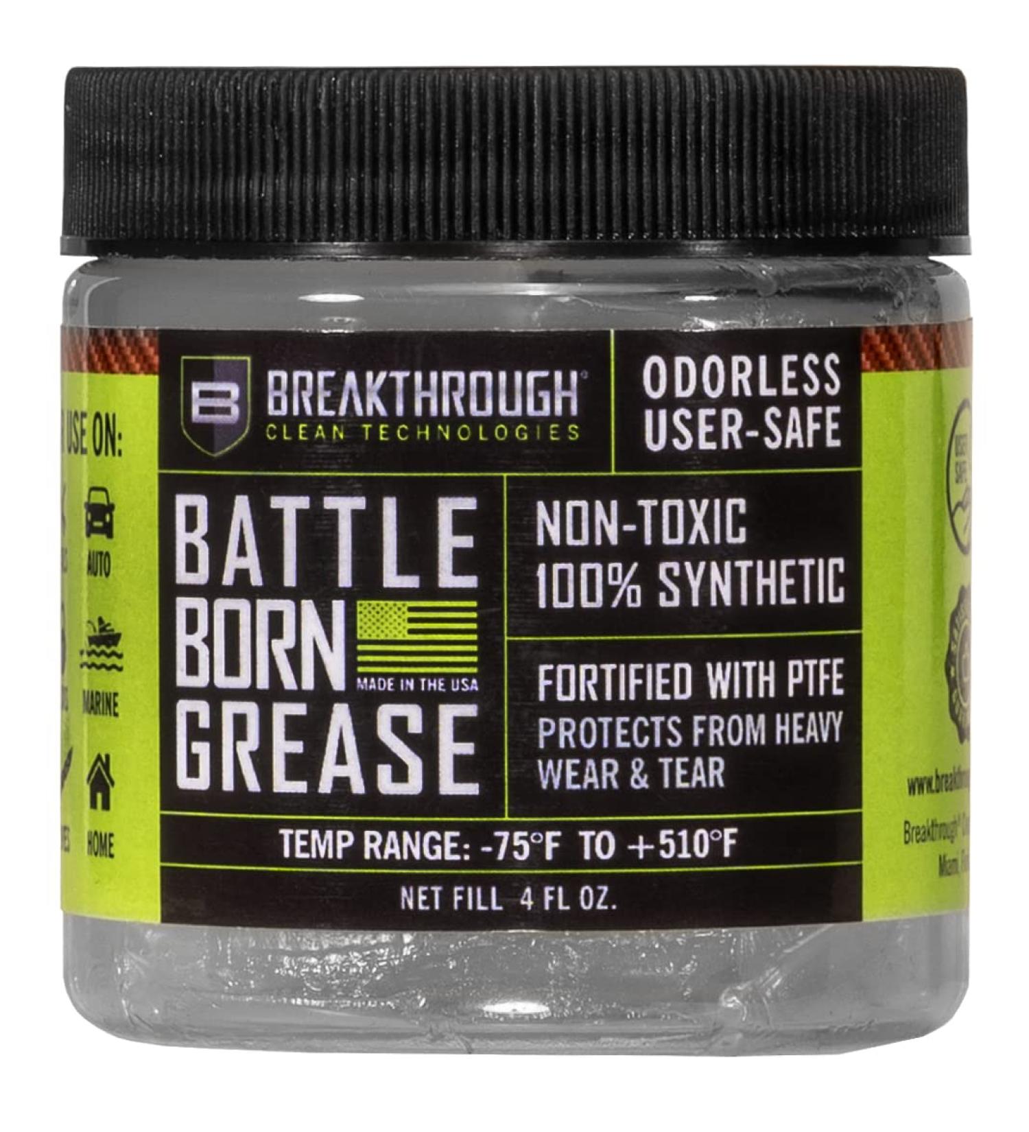 Breakthrough Clean Battle Born Gun Grease 4oz Jar - PTFE Fortified Gun Lubricant for Rust and Corrosion Protection - Buy Online on GoSupps.com