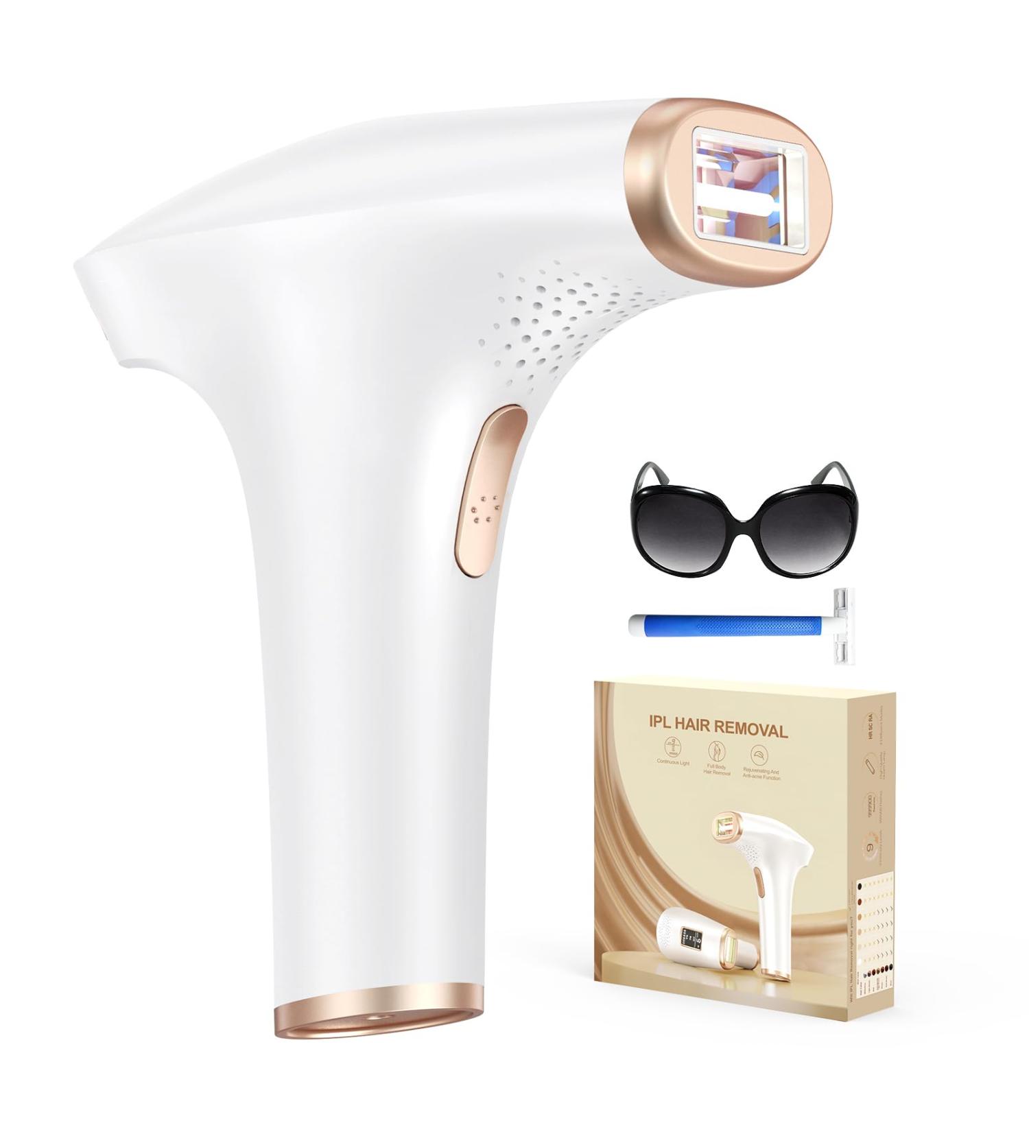 Glattol IPL Laser Hair Removal Device - 3-in-1 Home Treatment with 999,900 Flashes - Fast, Painless & Smooth Hair Removal - 9 Levels, Max 17.6J - White Gold - Buy Online on GoSupps.com
