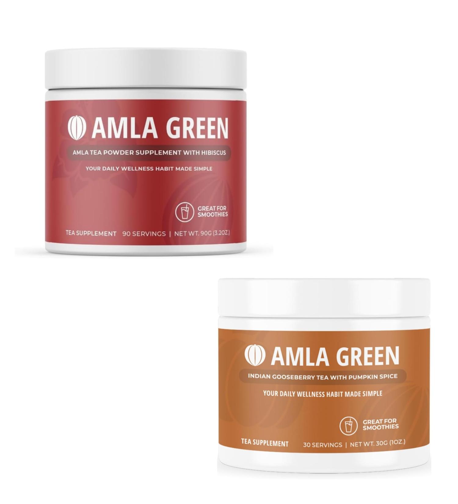 Amla Powder & Green Tea Superfood Supplement Antioxidant Support Made with Hibiscus (90 Servings) & Pumpkin Spice (30 Servings) Organic Vegan - Buy Online on GoSupps.com