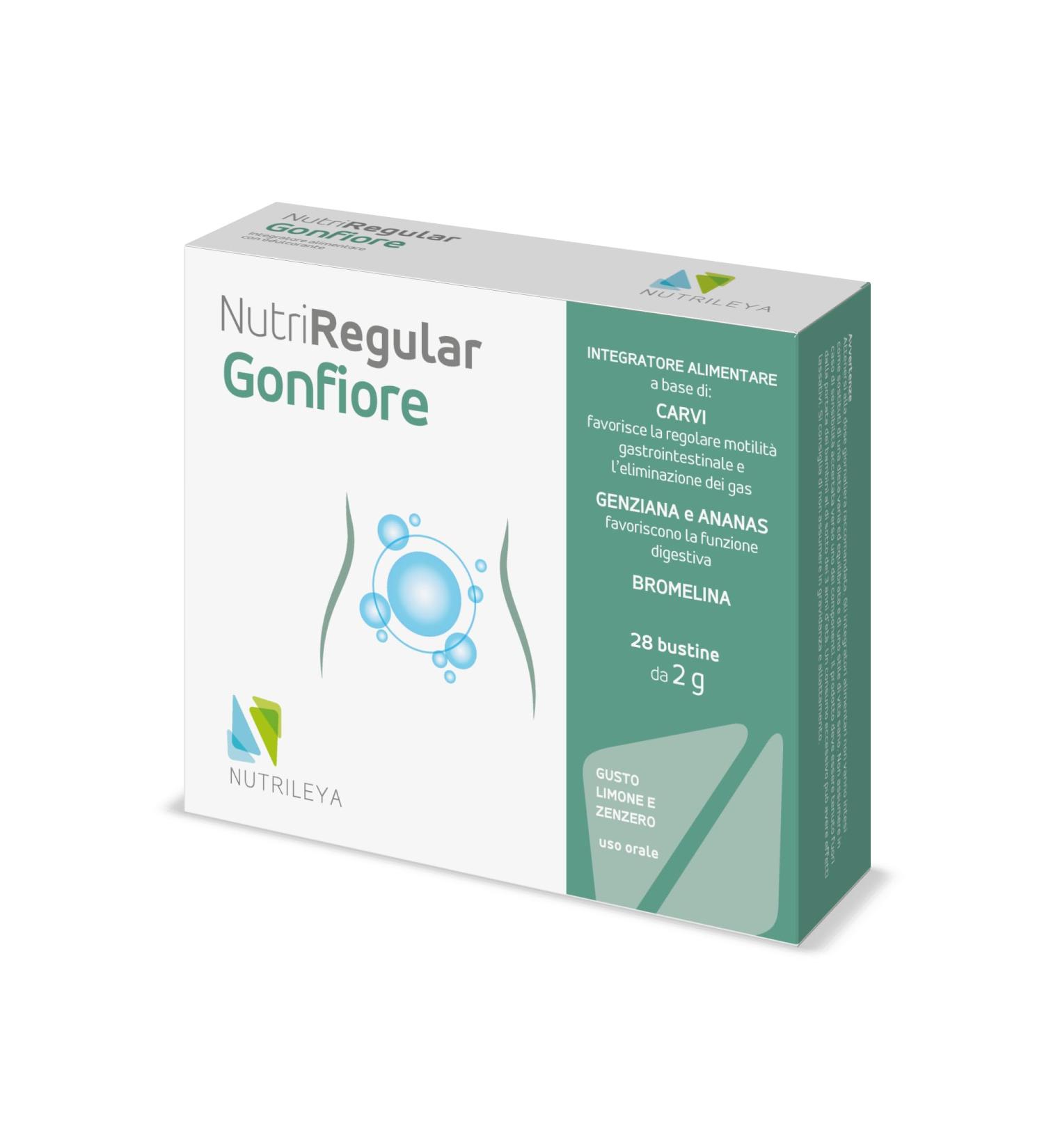  NUTRILEYA NutriRegular Bloating Relief - 28 Lemon and Ginger Flavored Sachets - Stop intestinal bloating - Carminative and digestive action - Buy Online on GoSupps.com