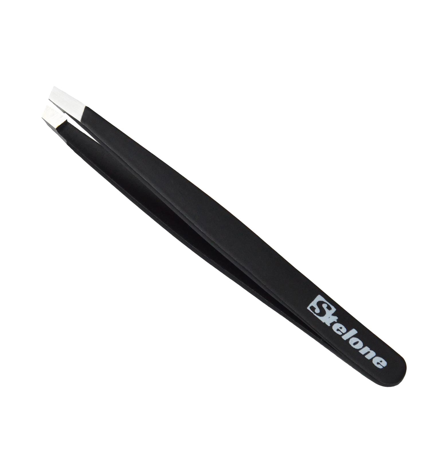 Stelone Slant Tip Stainless Steel Eyebrow Tweezers for Women & Men - Precision Brow Grooming Tool for Facial and Ingrown Hair Removal (Black) - Buy Online on GoSupps.com