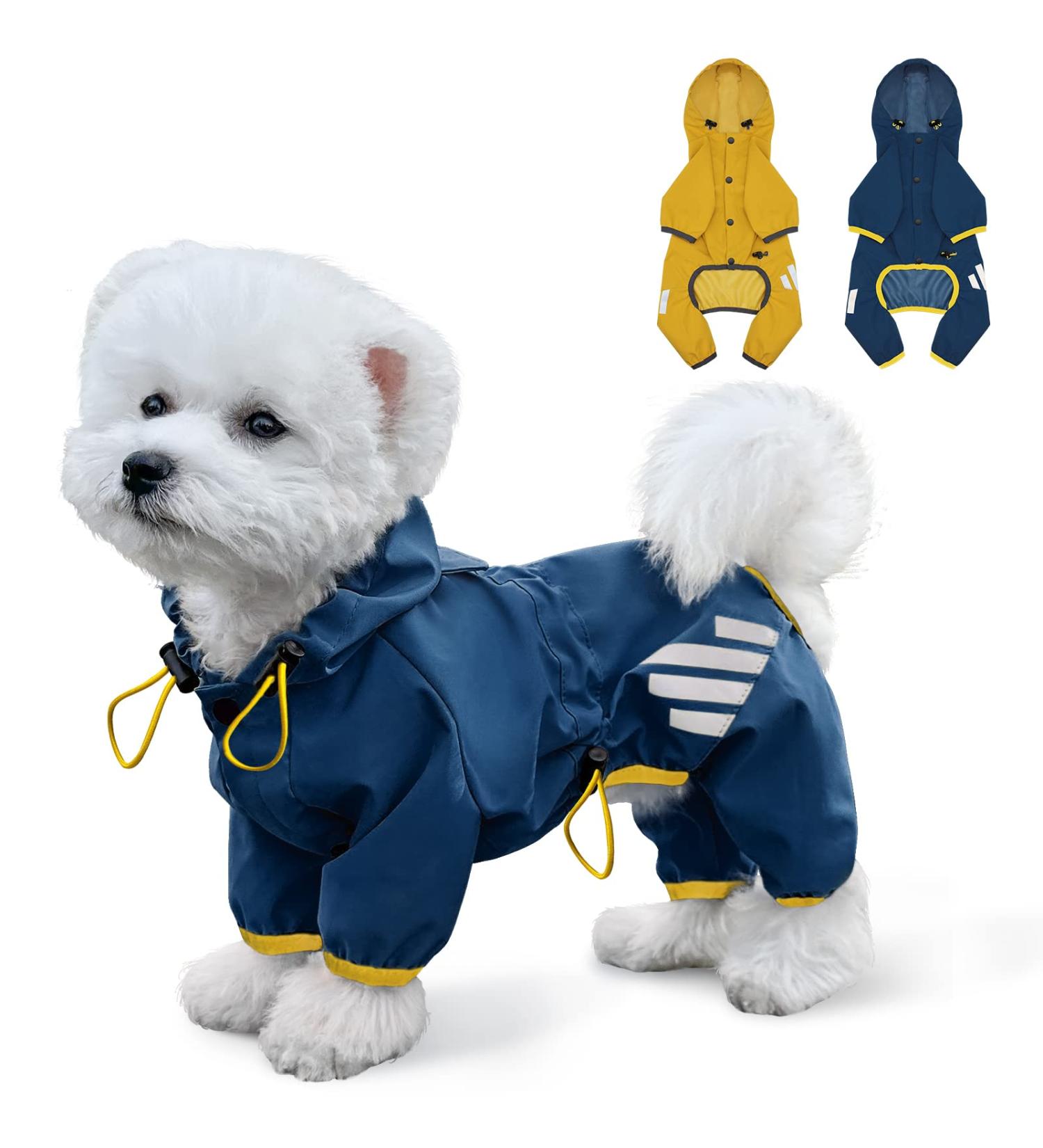 Waterproof Dog Raincoat with Hood & Leash Hole | Reflective Strap for Small Medium Dogs | Lightweight Puppy Clothes - Blue (L) - Buy Online on GoSupps.com
