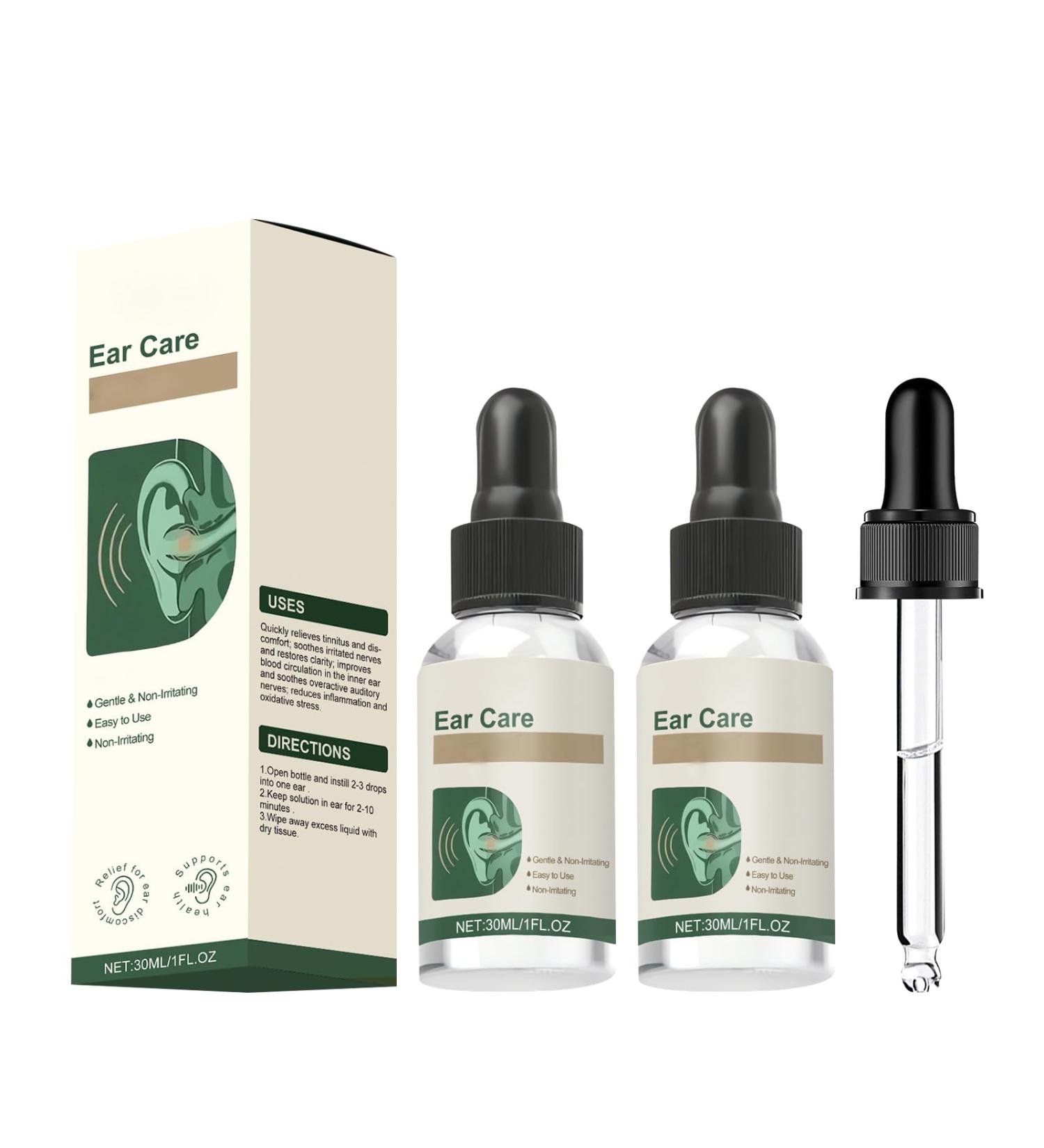 2PCS Ear Care Drops Gentle Formula Non-Irritating Gentle Formula Tinnitus Drops 30ML Earwax Removal Serum for Ringing Ears and Swimmers Natural Ingredients - Buy Online on GoSupps.com