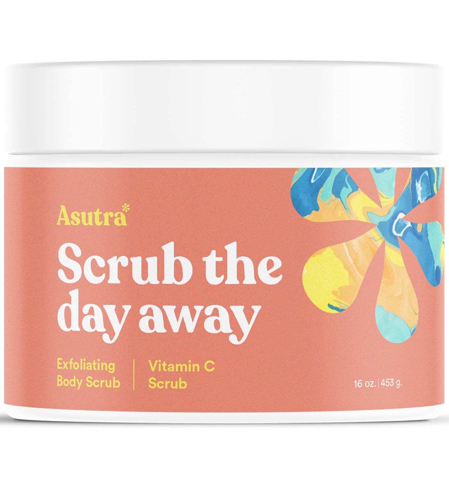 Asutra Dead Sea Salt Body Scrub Exfoliator (Vitamin C) 16 oz - Hydrating & Moisturizing with Coconut, Sweet Orange, Grapefruit, and Lemon Oils - Buy Online on GoSupps.com