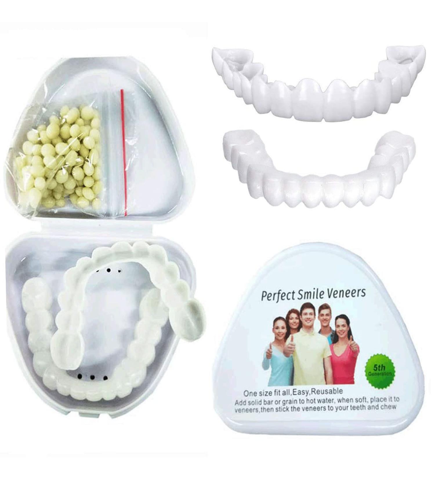 Comfortable False Teeth Dentures - Top & Bottom Veneer Cover for a Whiter Smile | 2 Pairs of Provisional Teeth - Buy Online on GoSupps.com