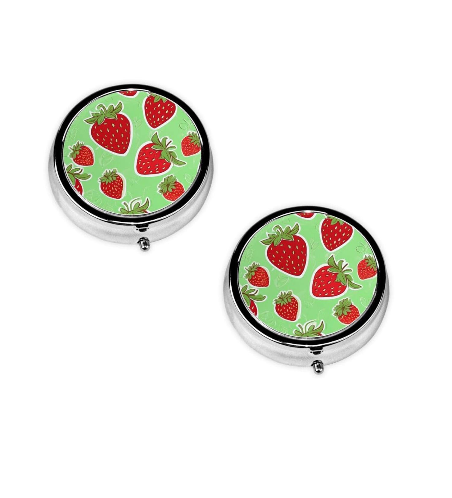 Lovely Strawberry Mini Round Pill Box | 3-Compartment Portable Pill Organizer for Travel & Home - Buy Online on GoSupps.com
