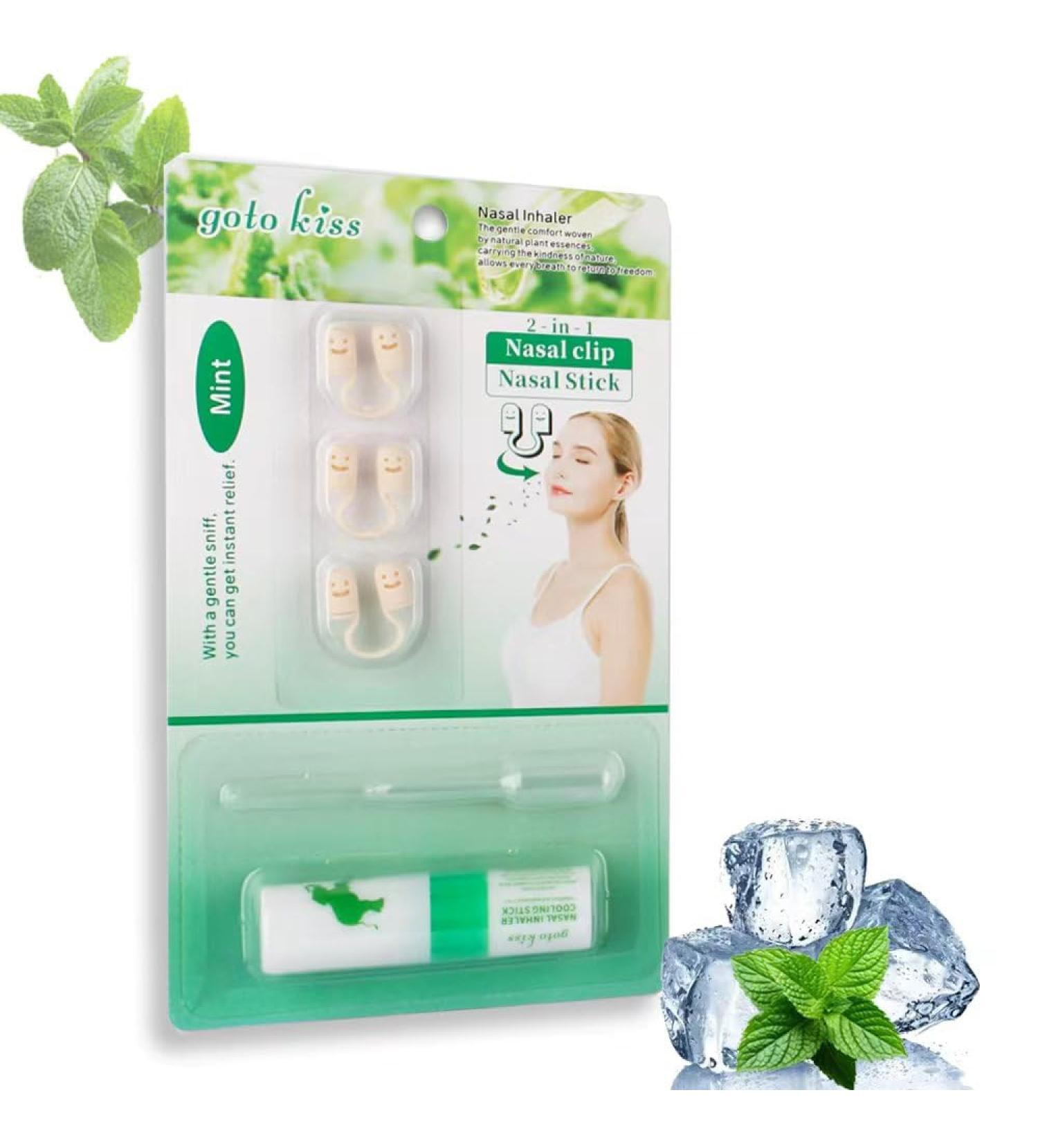 Goto Kiss 2-in-1 Nasal Inhaler & Nasal Clip Set - Mint Scent Adjustable Aroma with Dropper Cooling Relief for Stuffy Nose Perfect for Awakening & Sleep - Buy Online on GoSupps.com