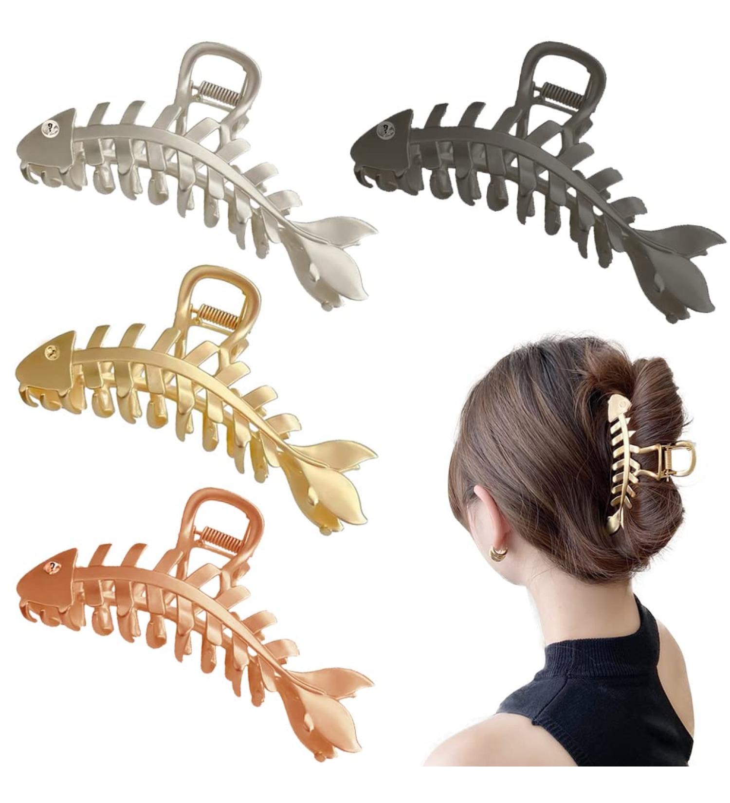 KuuGuu 4 PCS Large Metal Fish Bone Hair Clips - Non-slip Hair Claw Clips for Thick and Thin Hair Styling - Hair Accessories and Decoration - Buy Online on GoSupps.com
