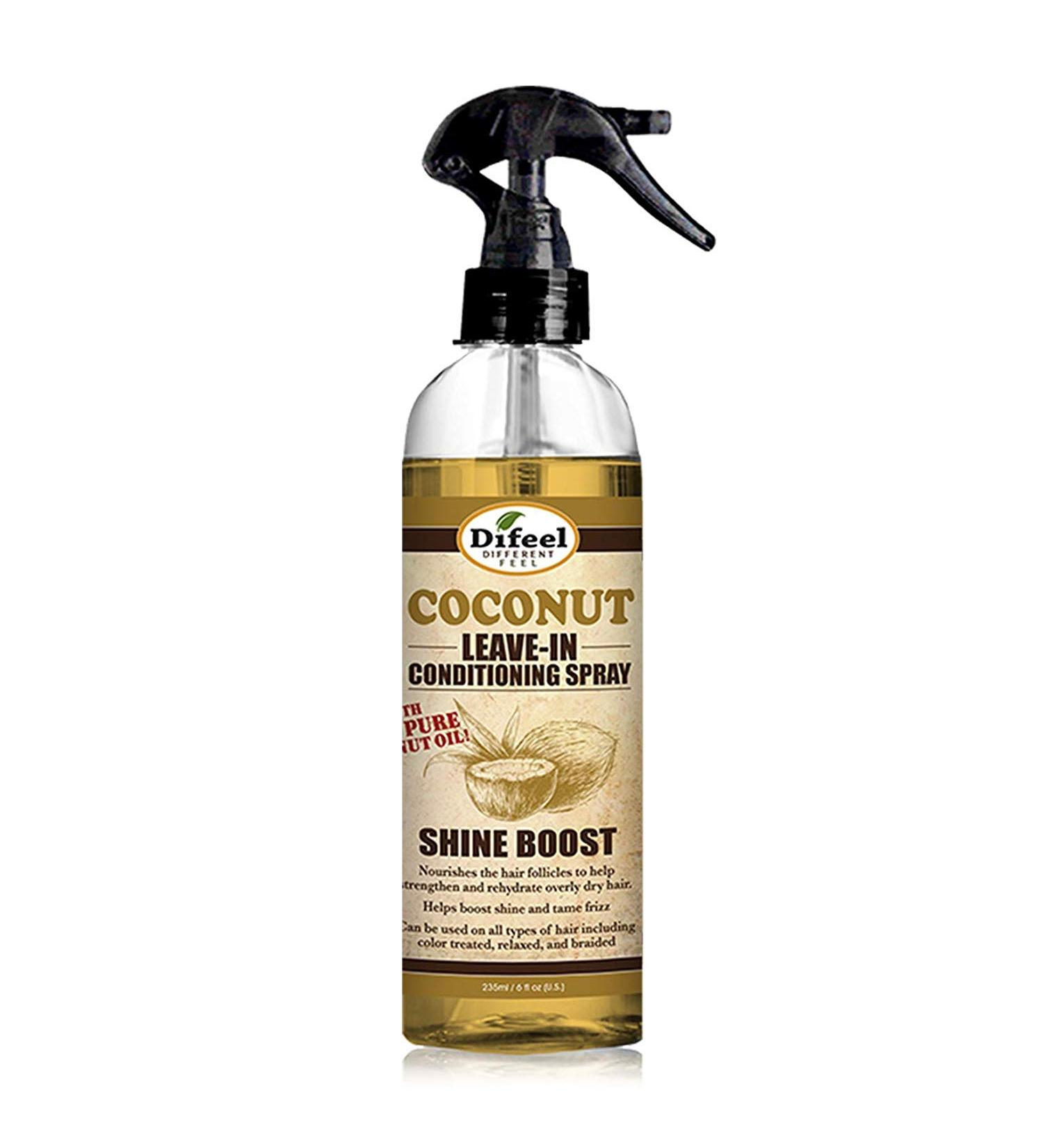 Difeel Shine Boost Leave in Conditioning Spray - 6 oz with Pure Coconut Oil - Buy Online on GoSupps.com