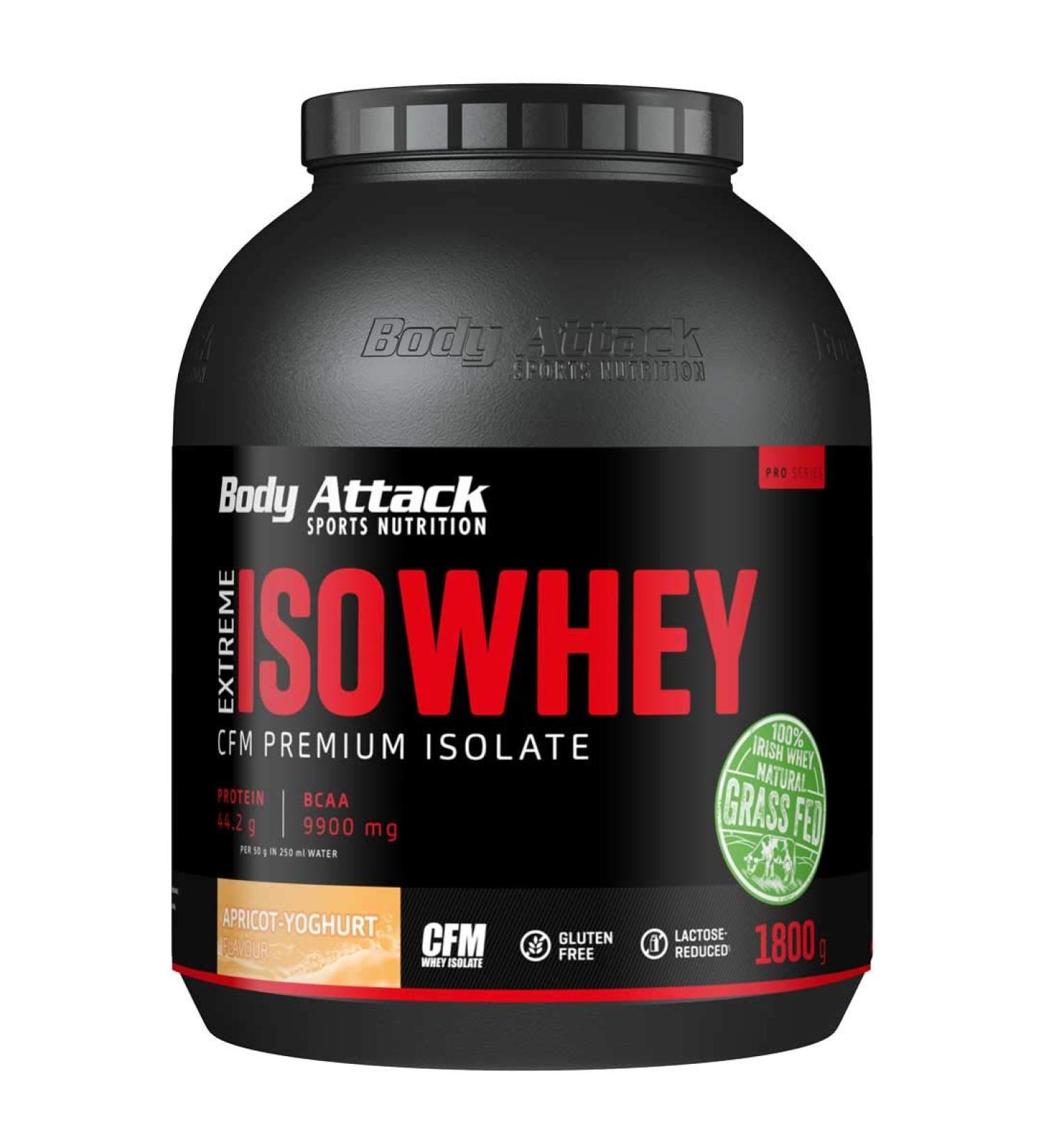 Buy Body Attack Extreme ISO Whey Apricot-Yoghurt 2x1.8kg | 100% Irish Pasture Milk CFM Whey Protein Isolate - Gluten-Free Low Fat Rich in EAAs - Buy Online on GoSupps.com