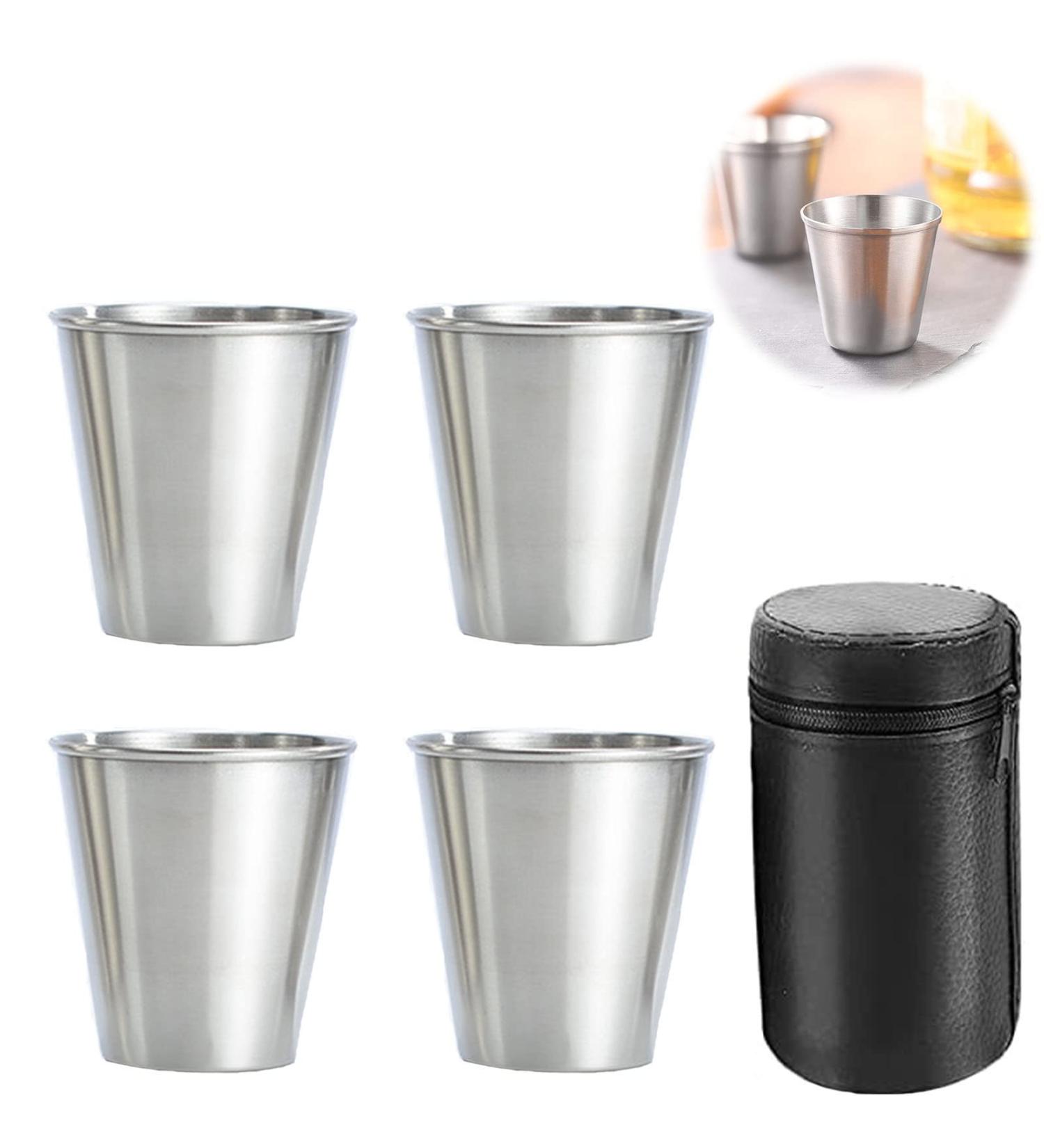 Stillwen Stainless Steel Schnapps Cups - 4 Pack 304 Metal Schnapps Glasses with Stackable Design & Leather Bag for Camping Hiking & Picnics (70ml) - Buy Online on GoSupps.com