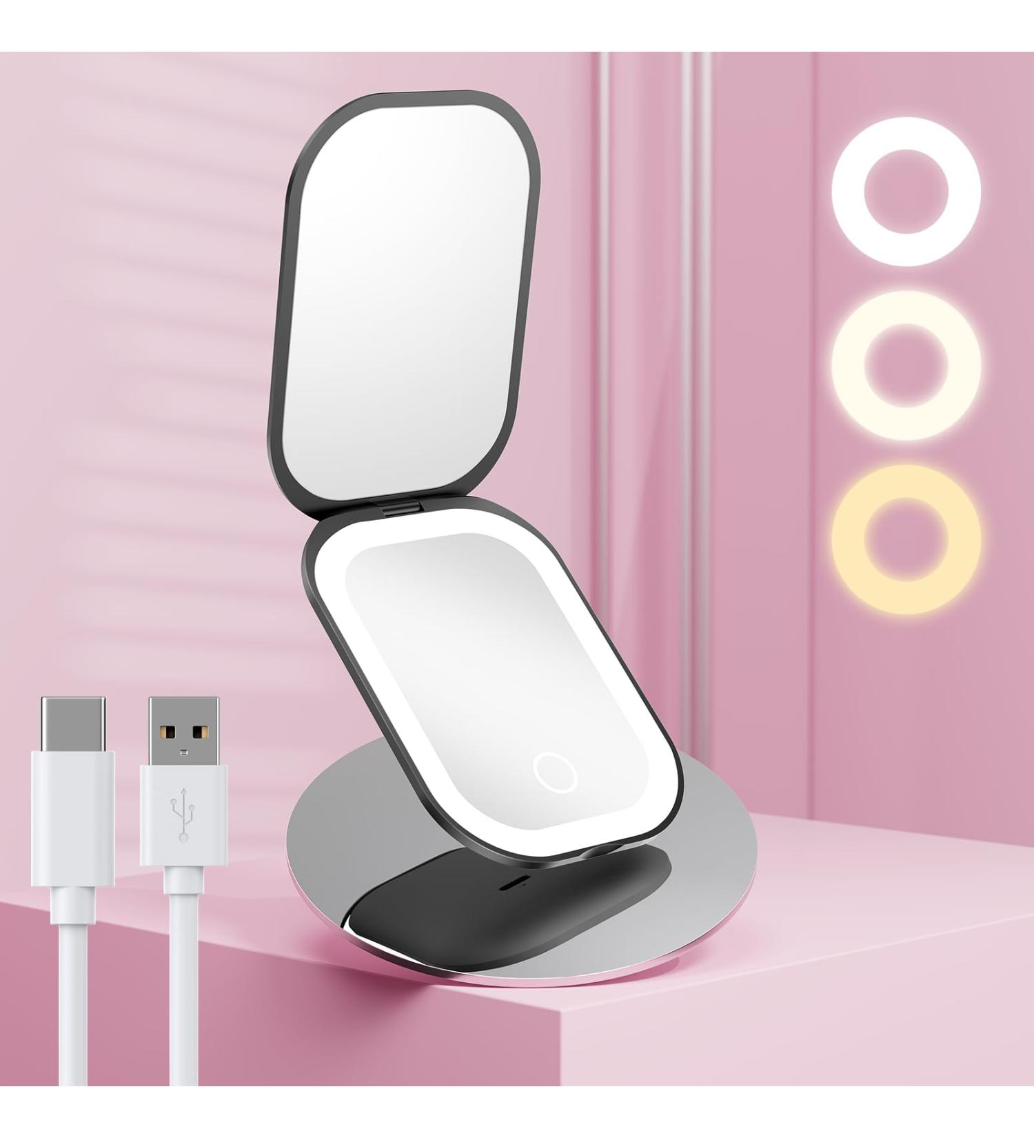 Benbilry Ultra-Slim Lighted Compact Travel Makeup Mirror Rechargeable 1X/3X LED Pocket Mirror with 3 Color Dimmable Lights Magnetic Closure & Memory Function Small Hand Mirror for Purse Black - Buy Online on GoSupps.com