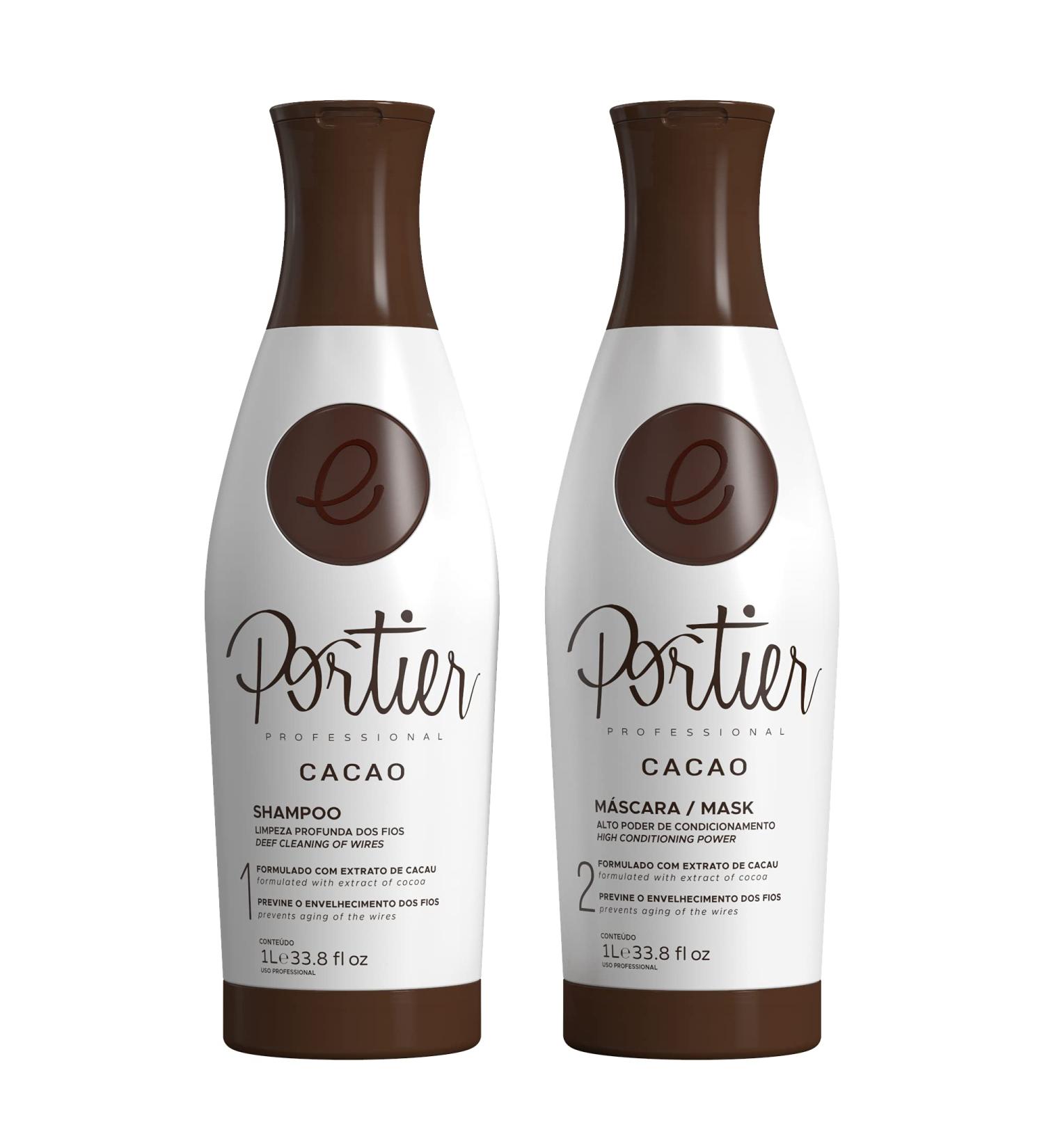Portier Cacao 2-Step Treatment for Dry Damaged Hair - Shampoo & Hair Mask Set - Smoothing & Moisturizing Haircare - Ideal for Curly, Color Treated or Frizzy Hair - 34fl.oz/1L - Buy Online on GoSupps.com