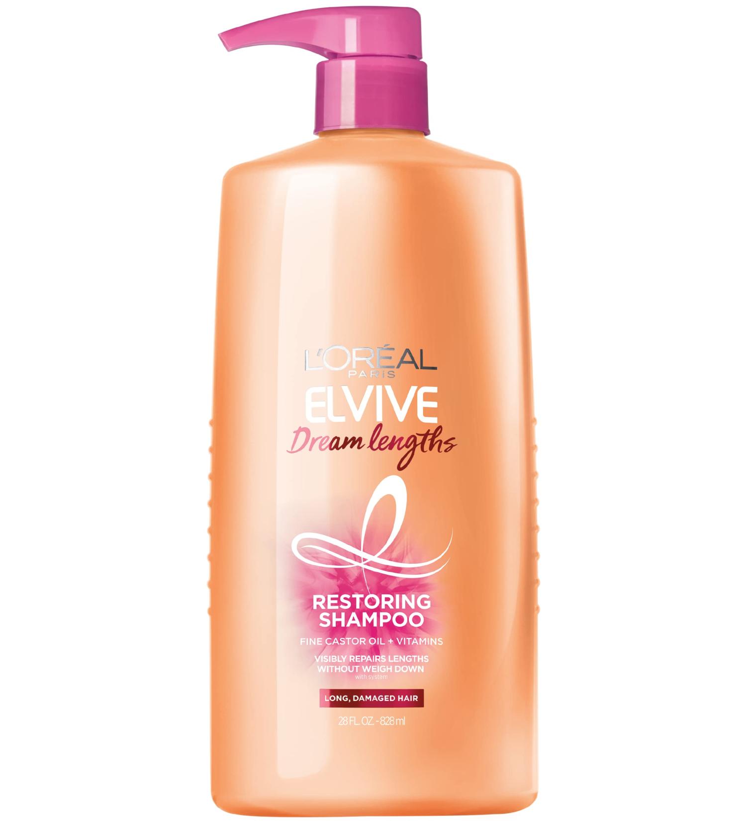 L'Oreal Paris Elvive Dream Lengths Restoring Shampoo 28 Fl Oz - Fine Castor Oil, Vitamins B3 & B5 - Repairs Long Damaged Hair, No Weighdown - Buy Online on GoSupps.com