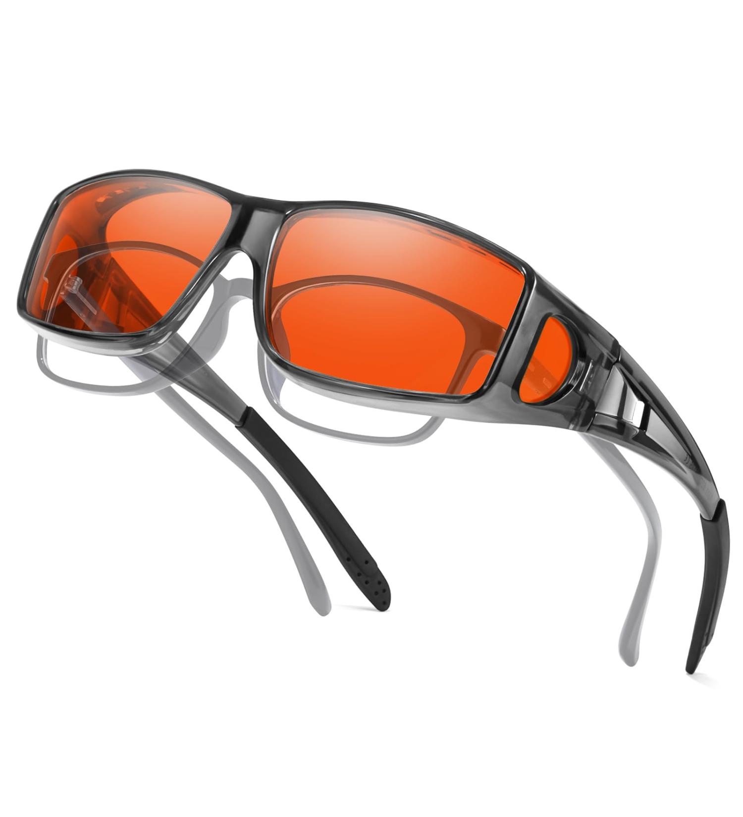 Xfeel Fit Over Blue Light Blocking Glasses for Men & Women - A-Grey Frame Dark-Amber (99%) | Protect Your Eyes from Computer TV Gaming - Buy Online on GoSupps.com