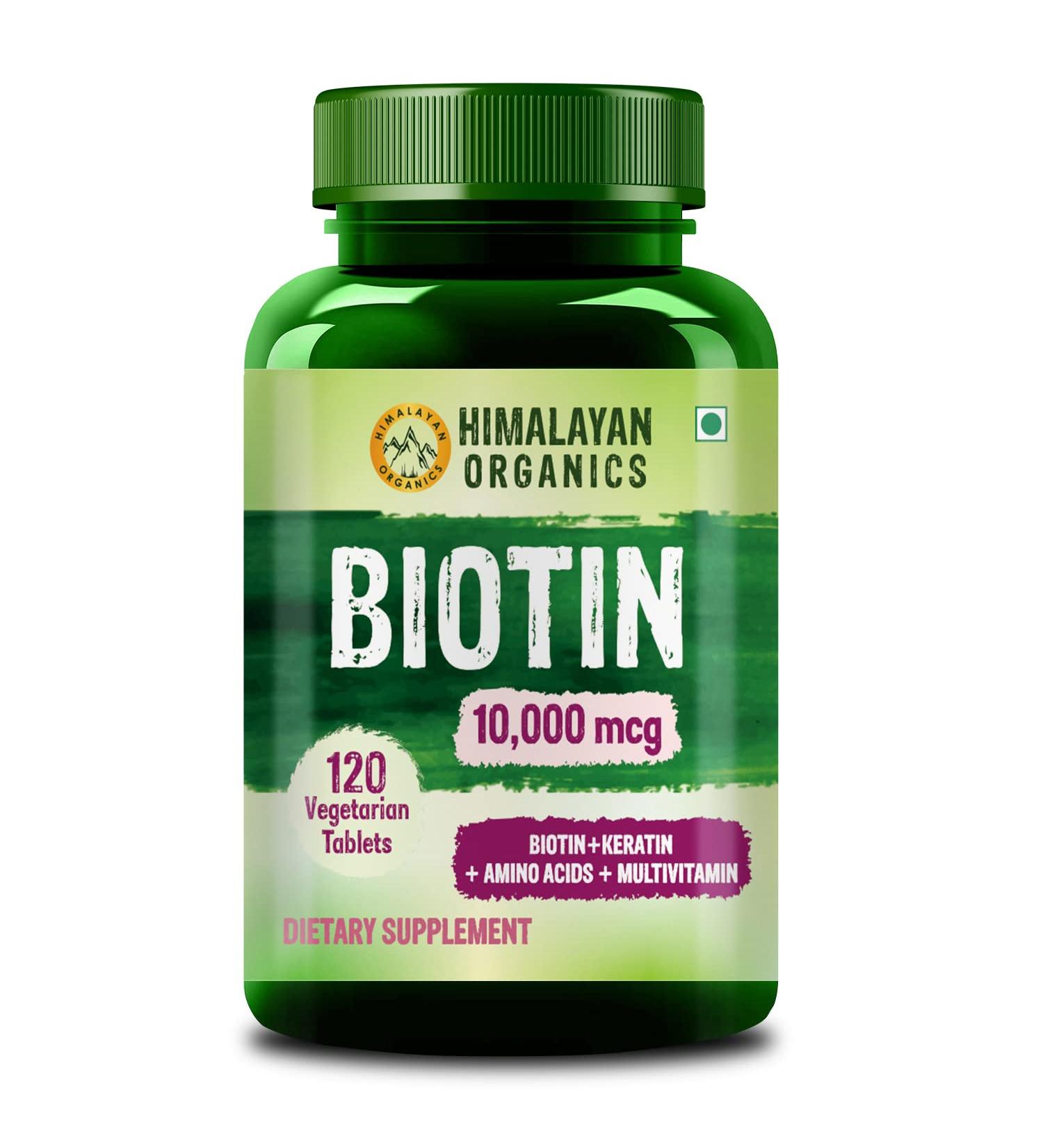 Himalayan Organics Biotin 10000 MCG Supplement for Men and Women with Keratin+Amino Acids+Multivitamin for Healthy Hair Skin & Nails -120 Vegetarian Tablets - Buy Online on GoSupps.com